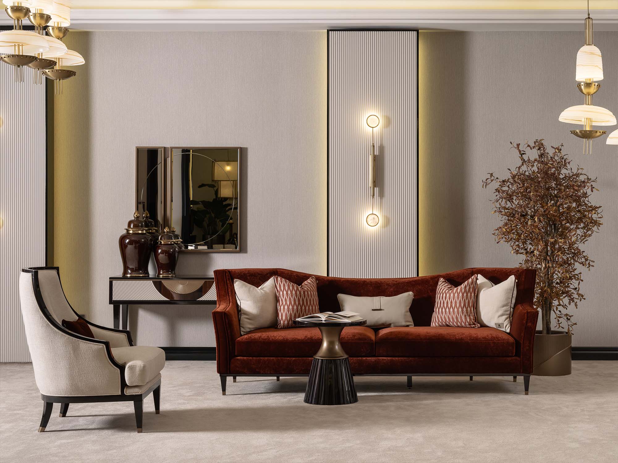 Revora 4-pieces (1 Four Seater Lux Sofa & 1 Four Seater Sofa & 2 Chair) Livingroom