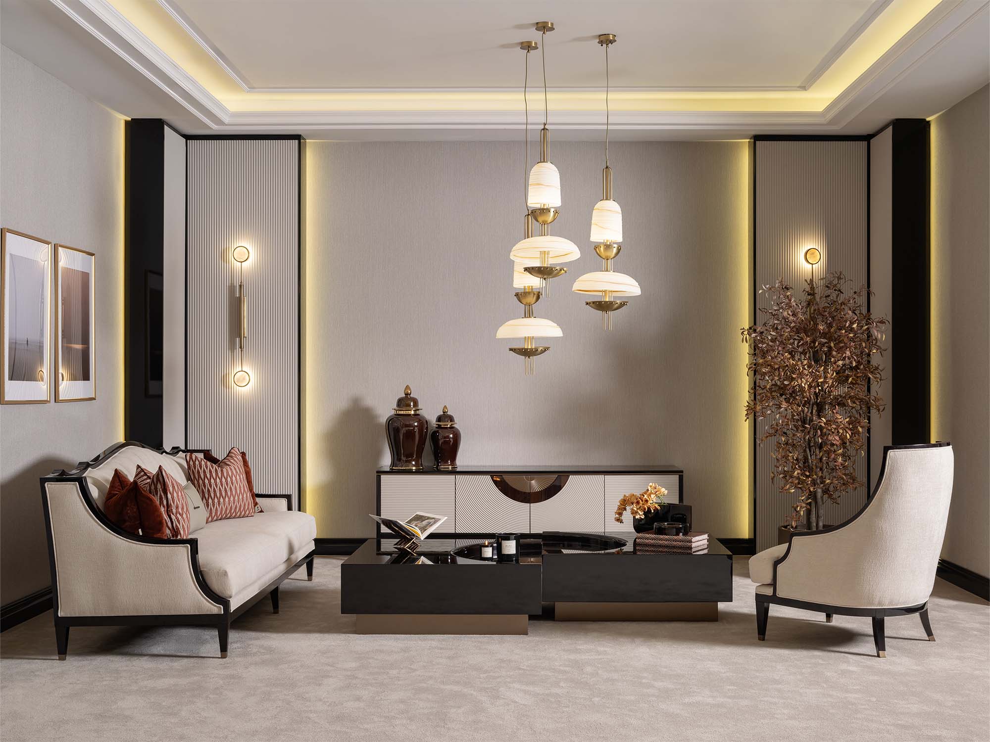 Revora 4-pieces (1 Four Seater Lux Sofa & 1 Four Seater Sofa & 2 Chair) Livingroom