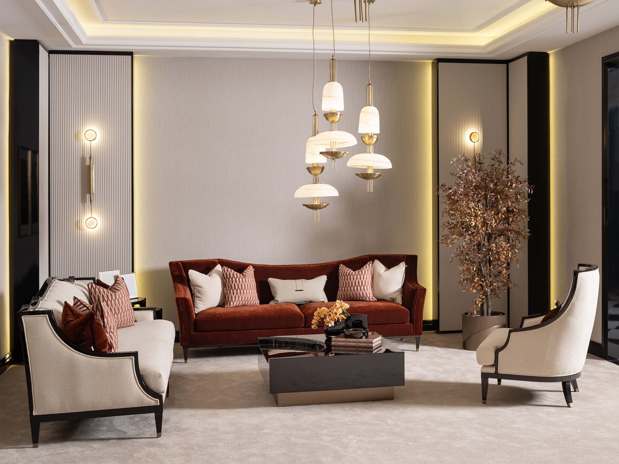 Revora 4-pieces (1 Four Seater Lux Sofa & 1 Four Seater Sofa & 2 Chair) Livingroom