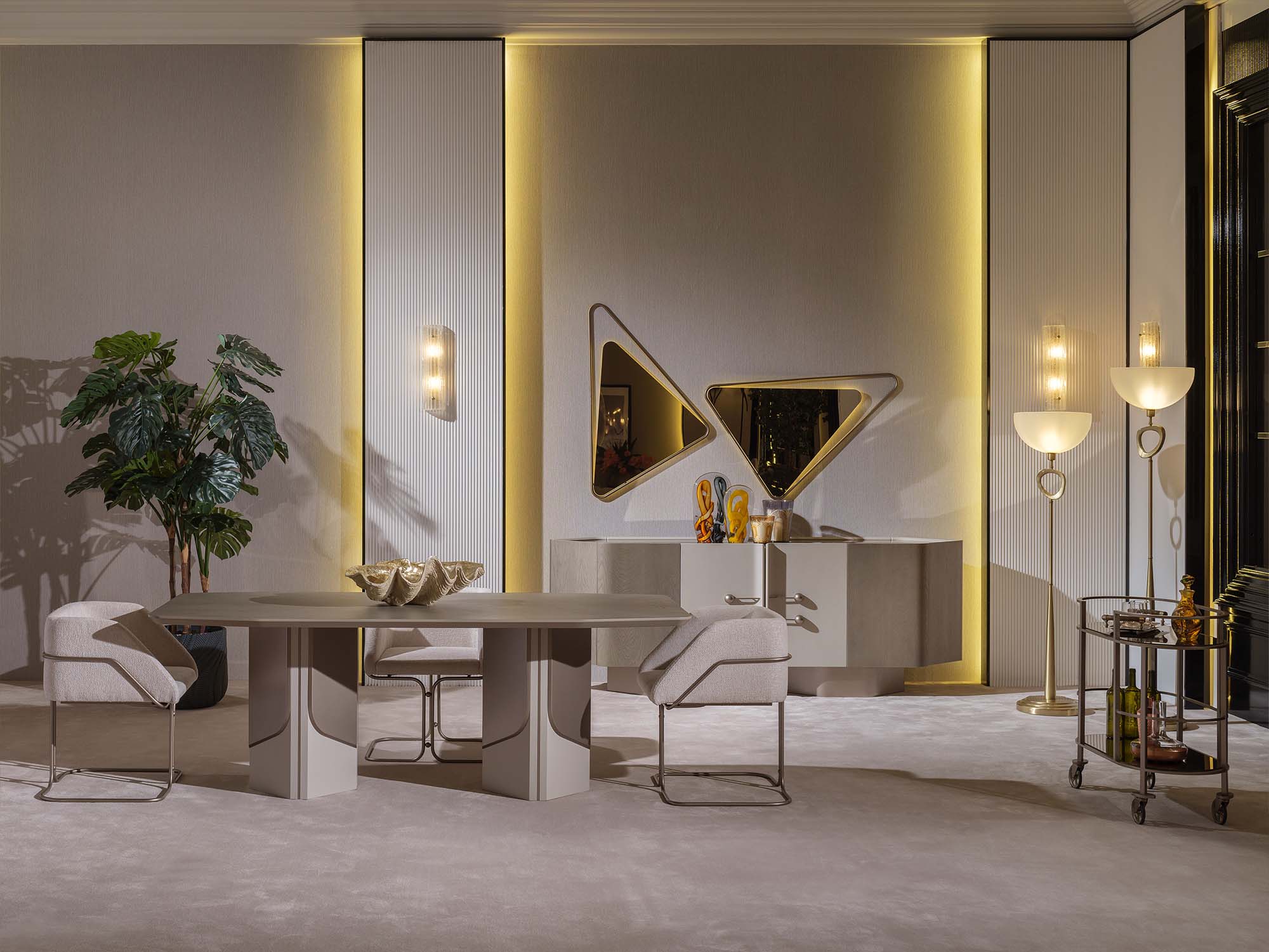 Ricamo Diningroom (Consol With Mirror & Dining Table & 6 Dining Chair)