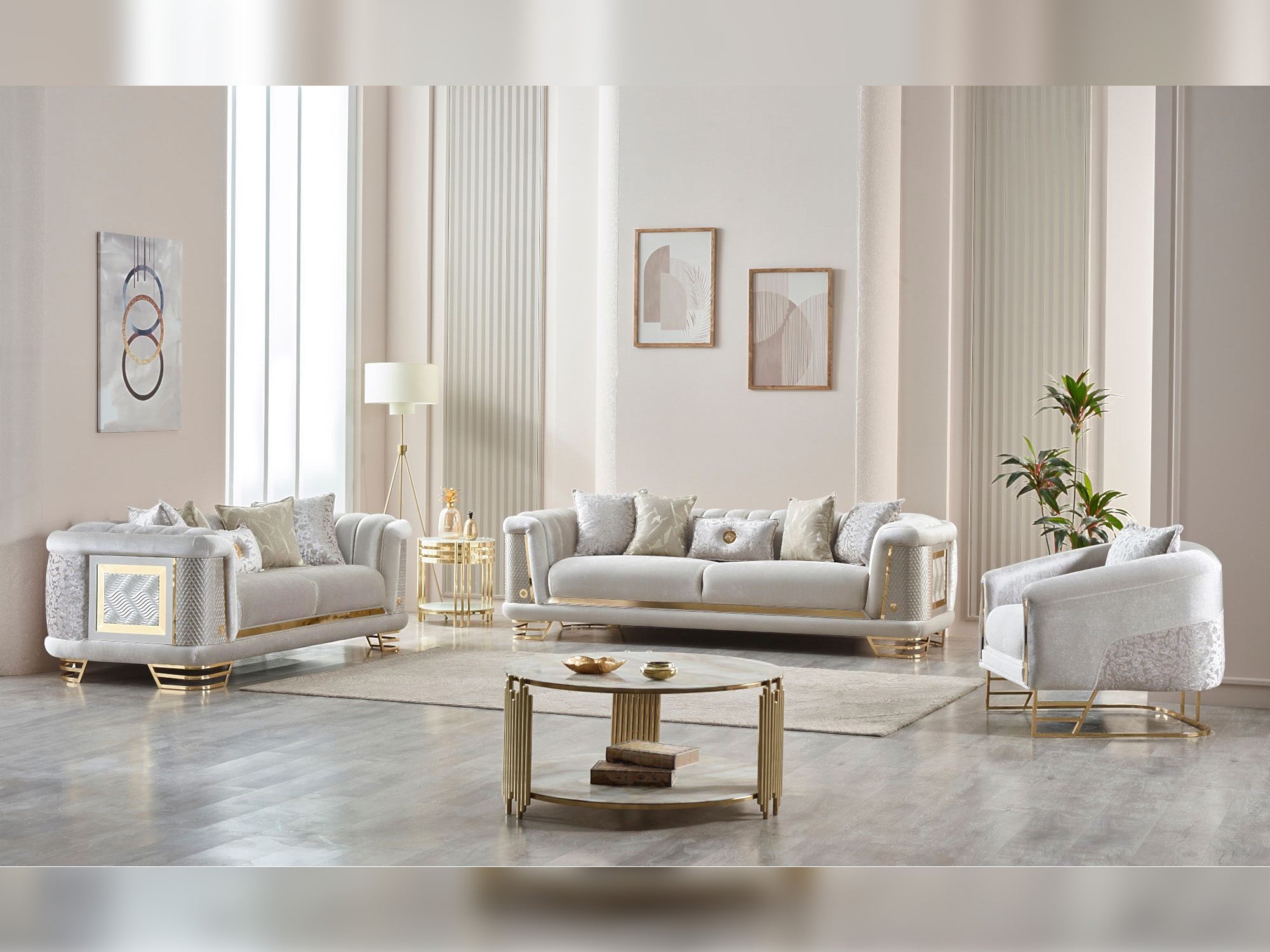 Romans 3-pieces (Sofa & Loveseat & Chair) Livingroom Set Cream