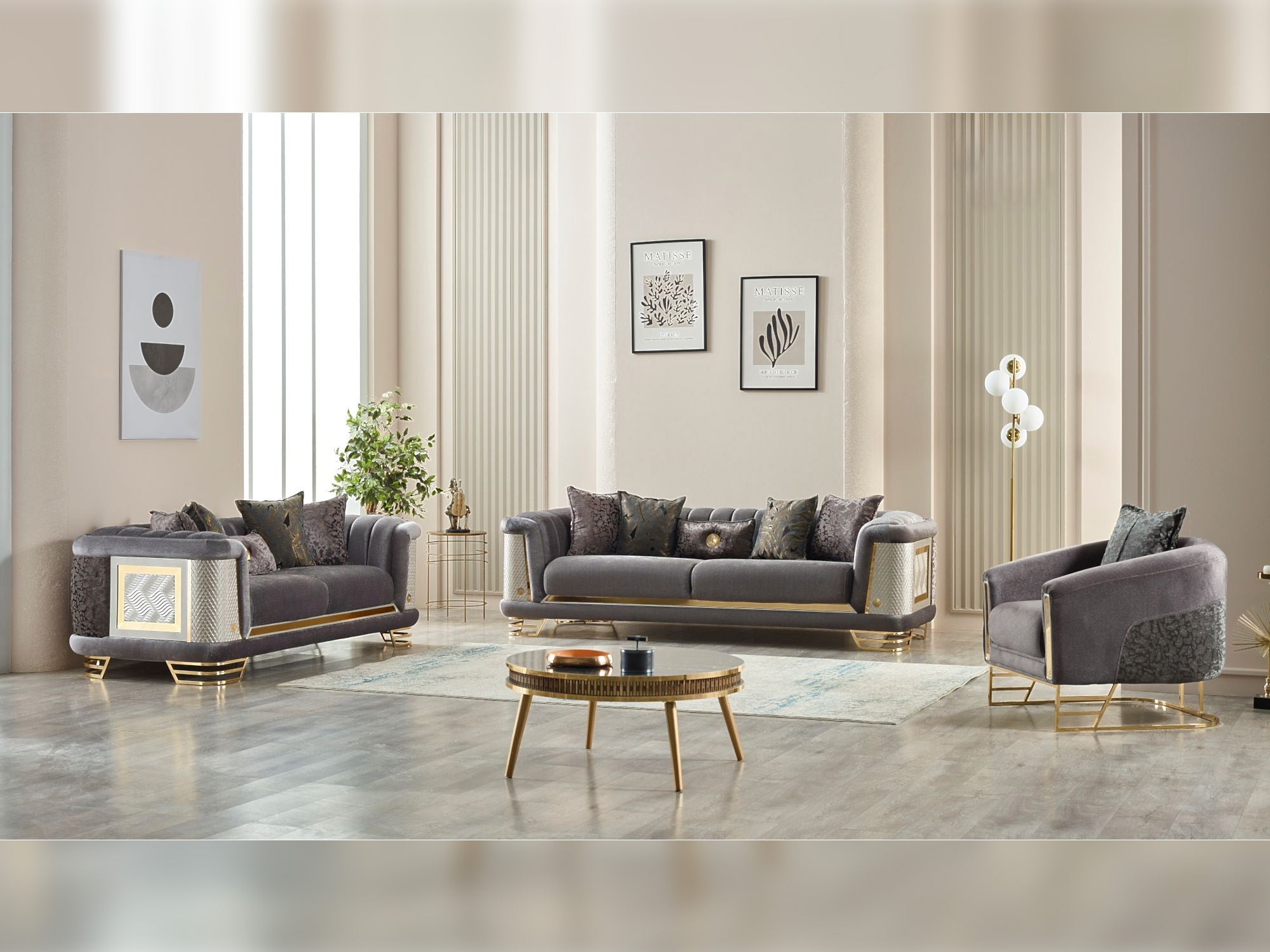 Romans 3-pieces (Sofa & Loveseat & Chair) Livingroom Set Grey