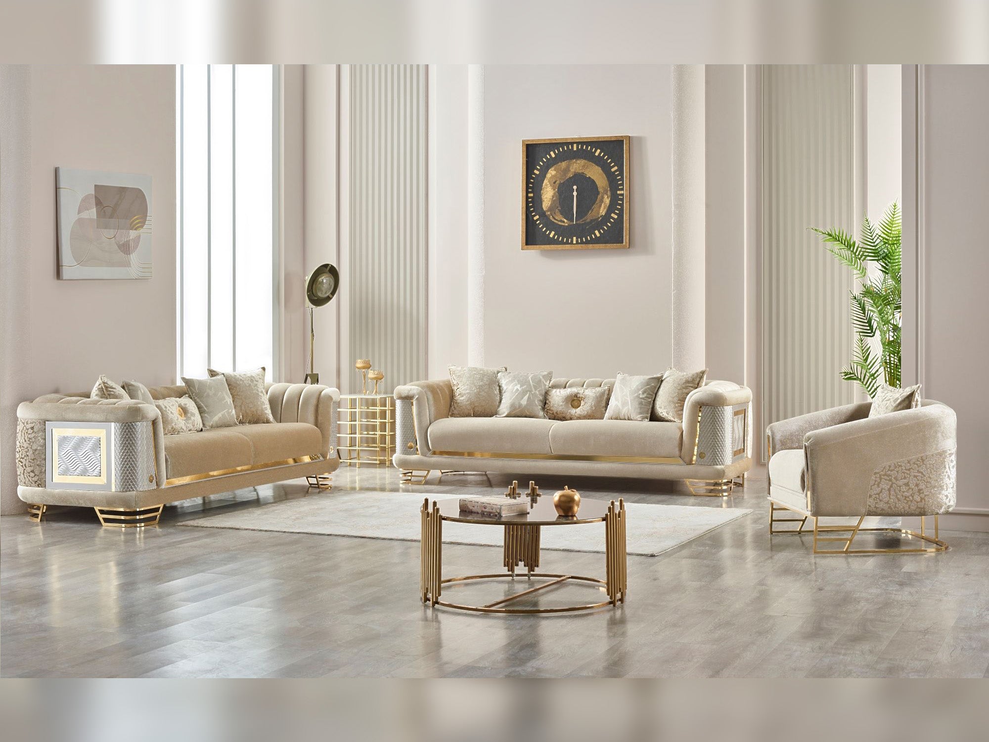 Romans 3-pieces (Sofa & Loveseat & Chair) Livingroom Set Beige