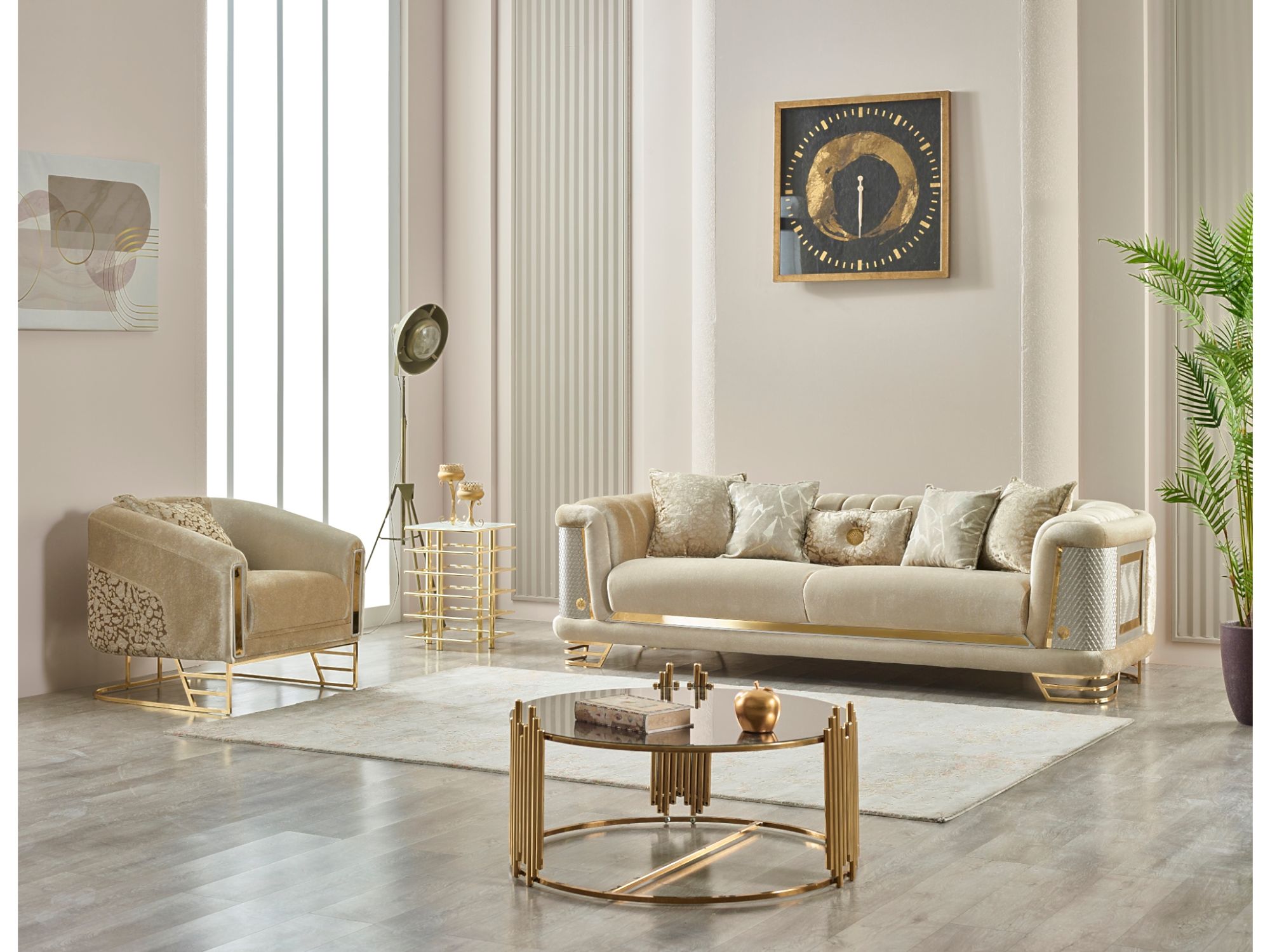 Romans 3-pieces (Sofa & Loveseat & Chair) Livingroom Set Beige