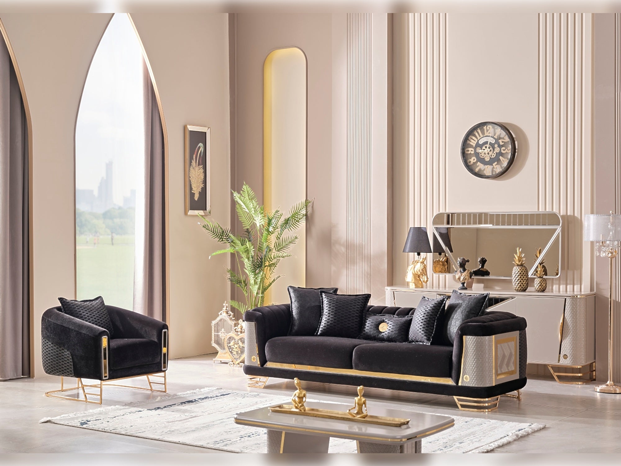 Romans 3-pieces (Sofa & Loveseat & Chair) Livingroom Set Black