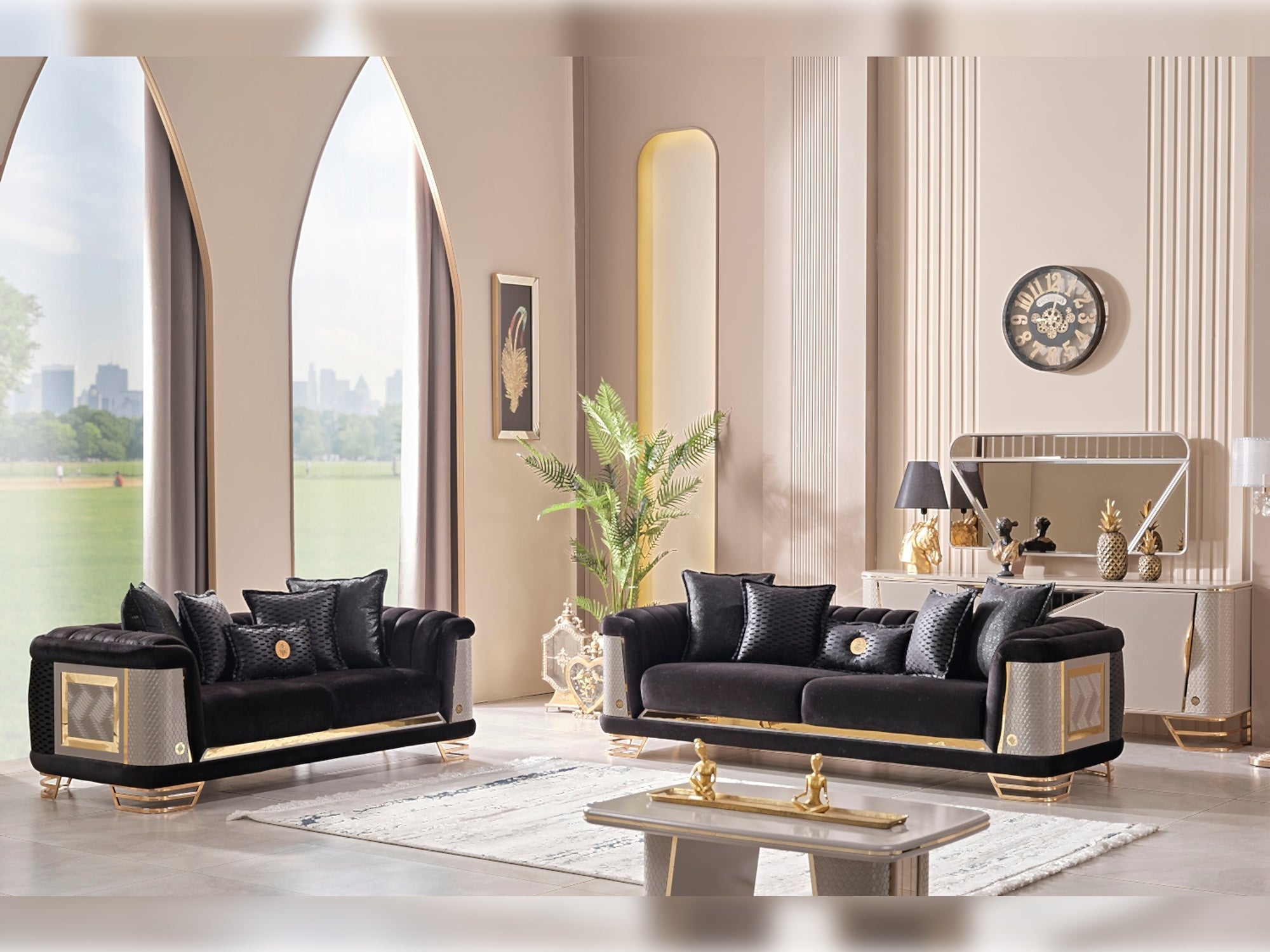 Romans 3-pieces (Sofa & Loveseat & Chair) Livingroom Set Black