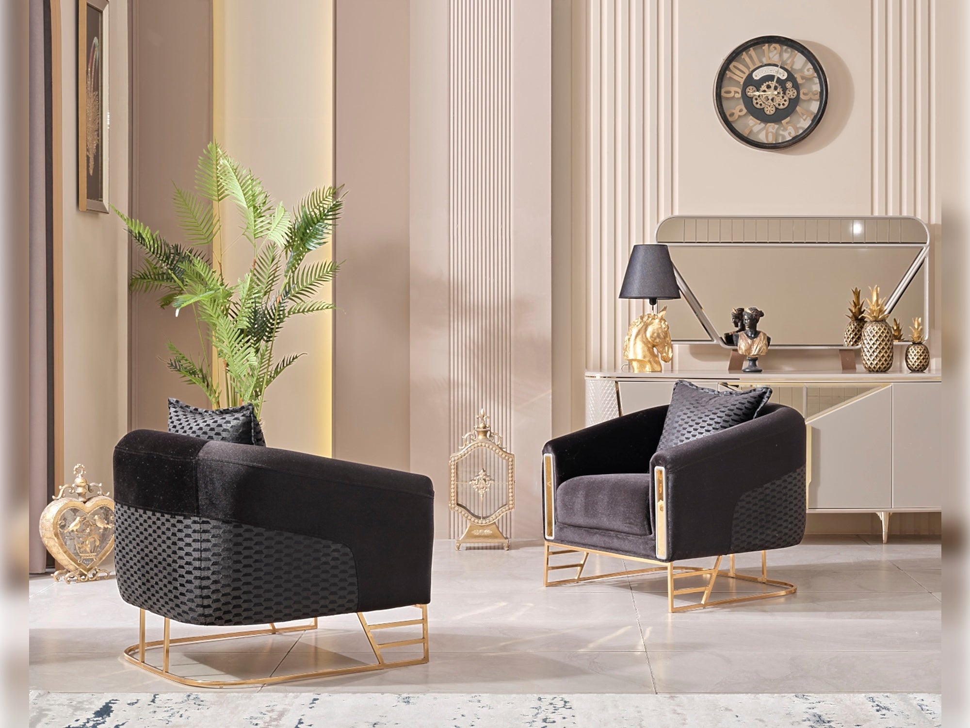 Romans 3-pieces (Sofa & Loveseat & Chair) Livingroom Set Black