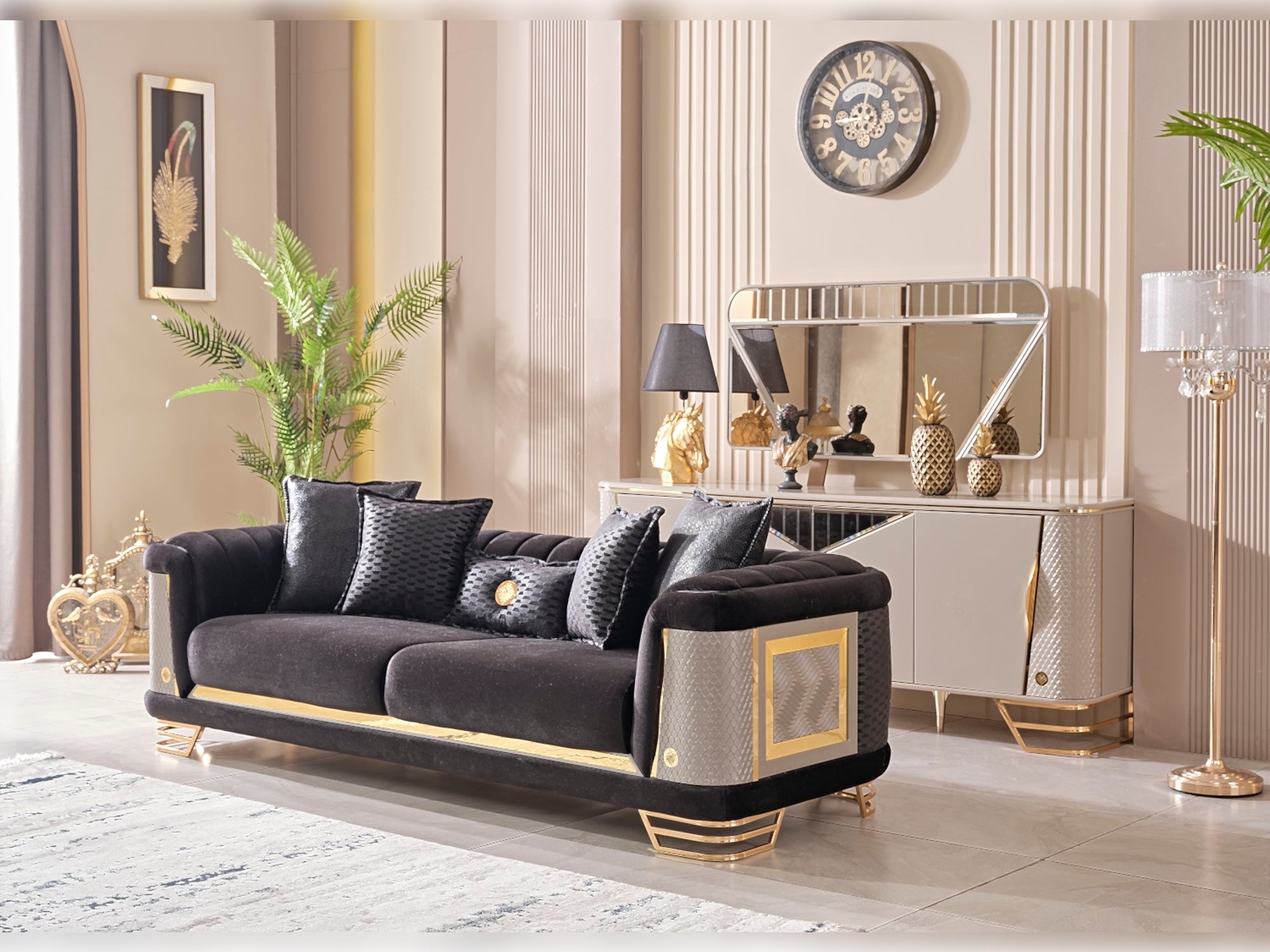 Romans 3-pieces (Sofa & Loveseat & Chair) Livingroom Set Black