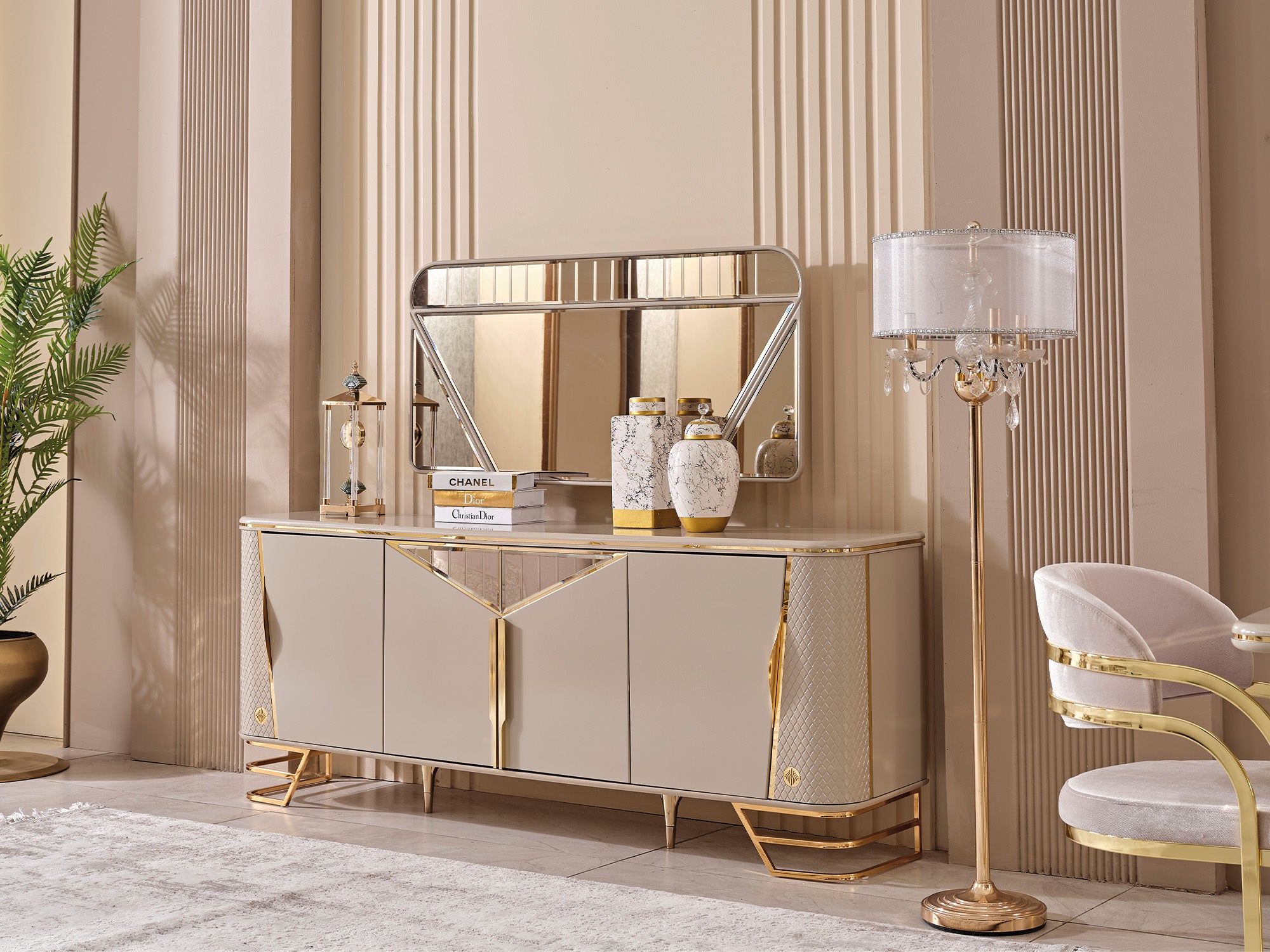 Romans Diningroom (Consol With Mirror & Dining Table & 6 Dining Chair)