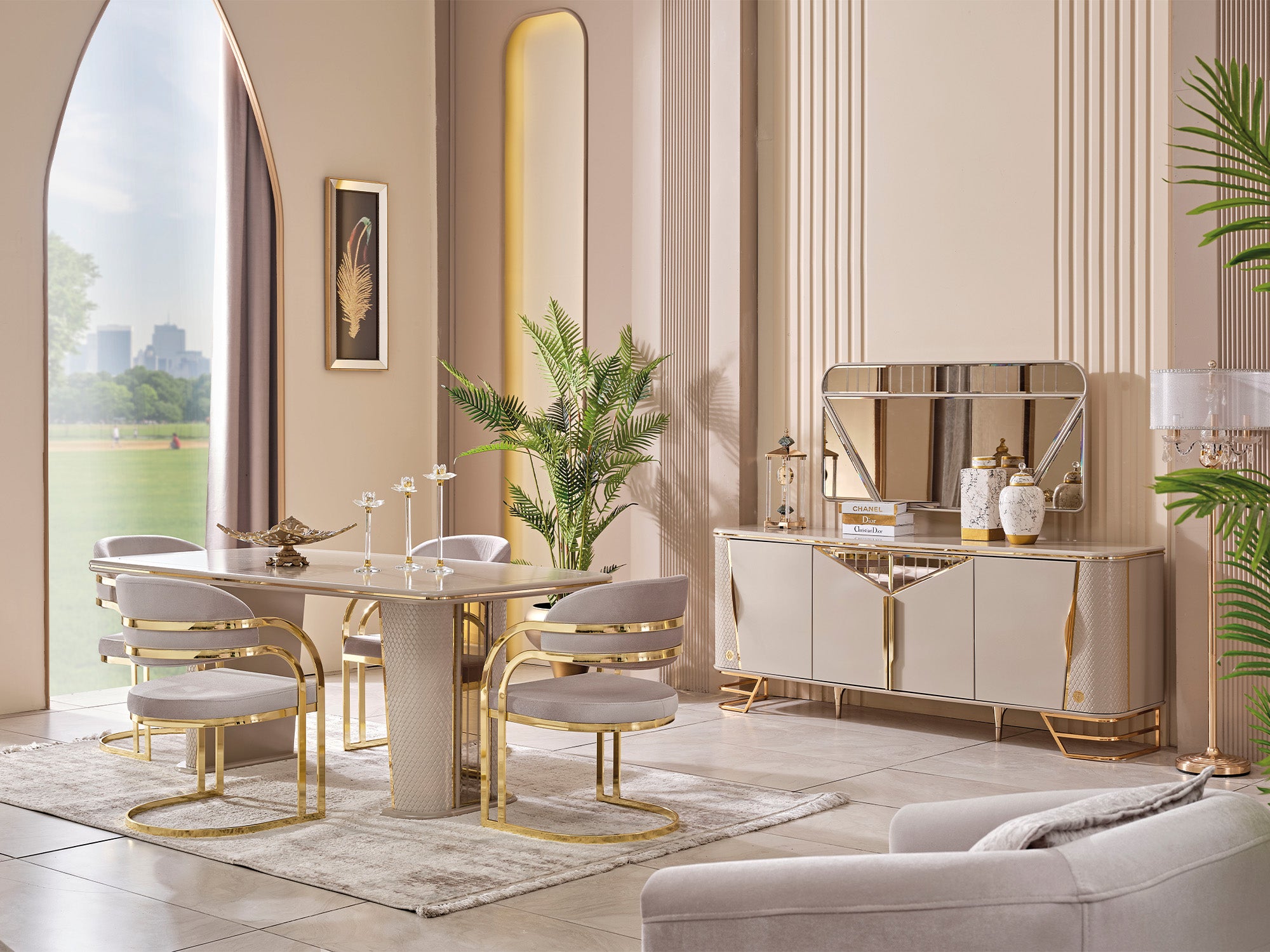 Romans Diningroom (Consol With Mirror & Dining Table & 6 Dining Chair)