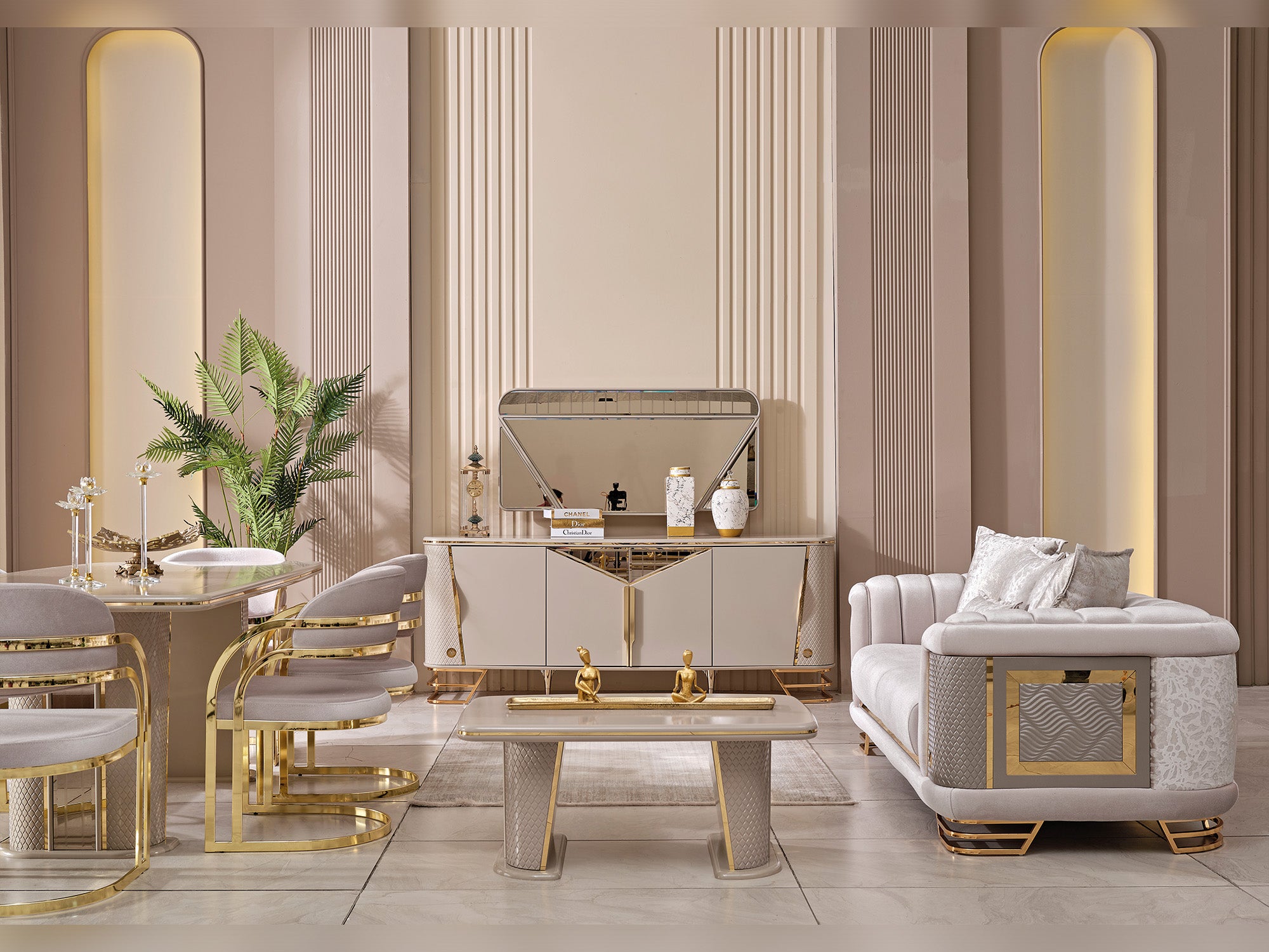 Romans Diningroom (Consol With Mirror & Dining Table & 6 Dining Chair)