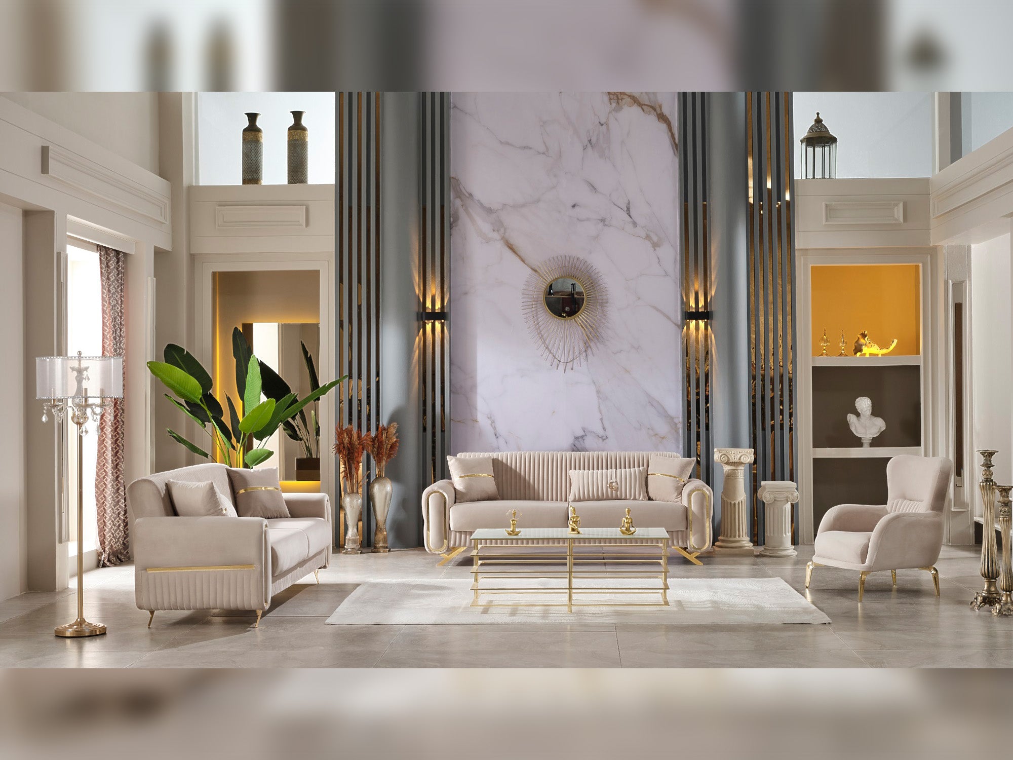 Royal 3-pieces (Sofa & Loveseat & Chair) Livingroom Set Beige