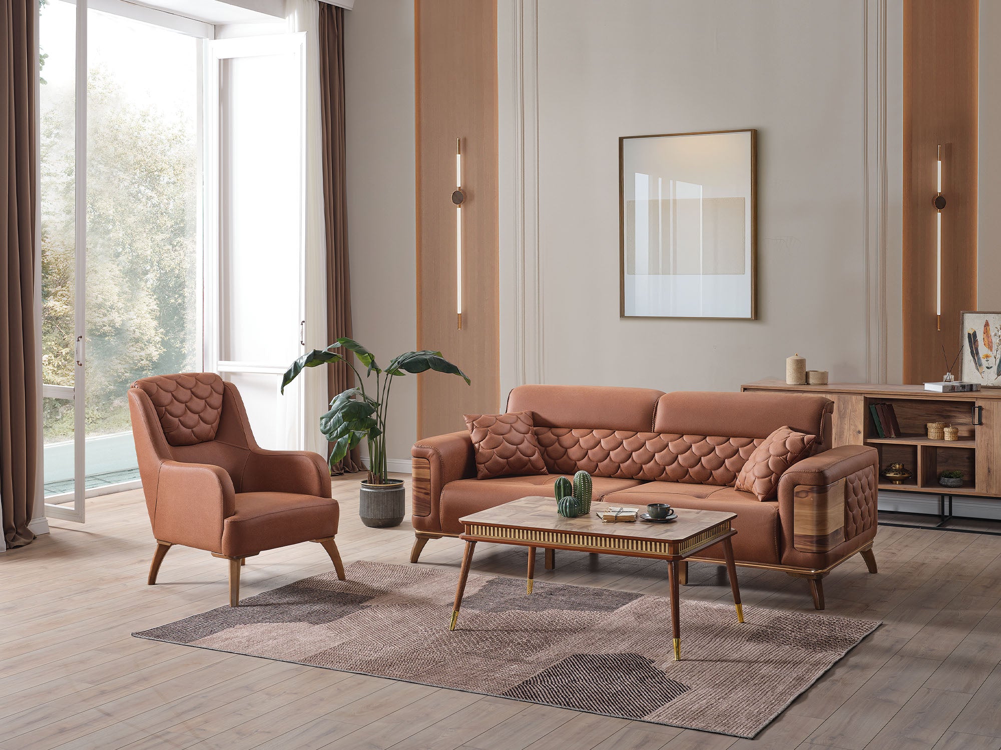 Ruby 3-pieces (Sofa & Loveseat & Chair) Livingroom Set Brick