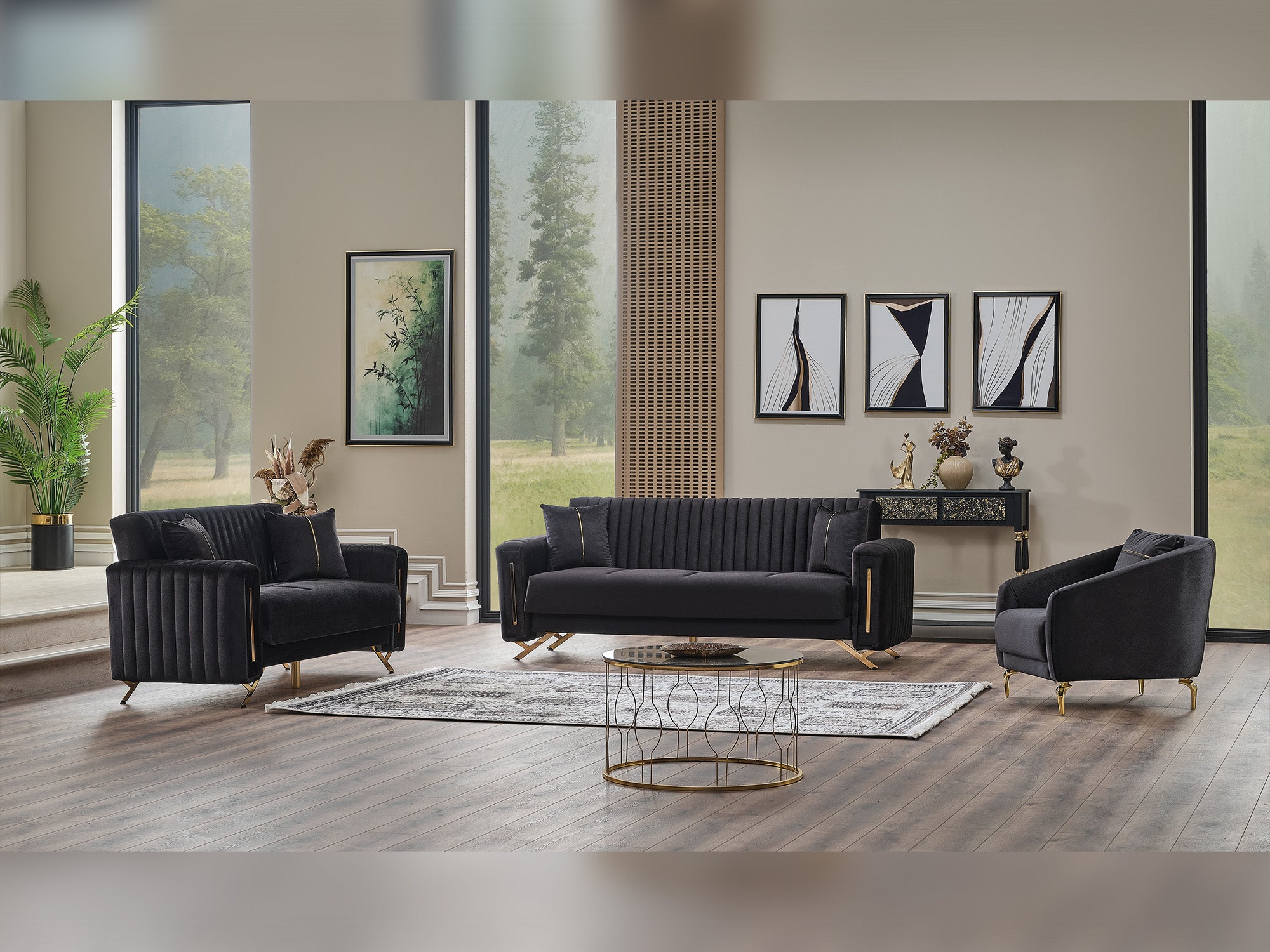 Senfoni 3-pieces (Sofa & Loveseat & Chair) Livingroom Set Black
