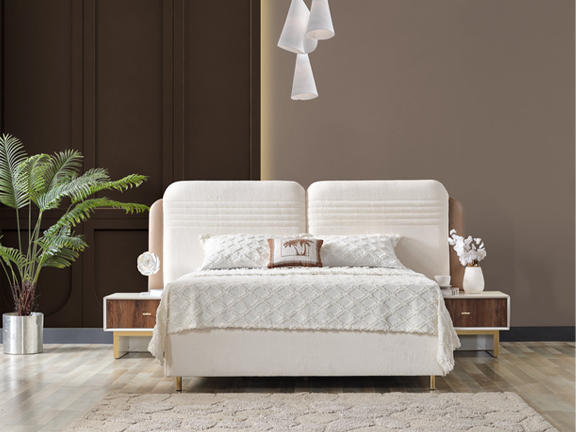 Sidney Bedroom (Queen Frame With Headboard & Dresser With Mirror & Ottoman & 2 Nightstand)