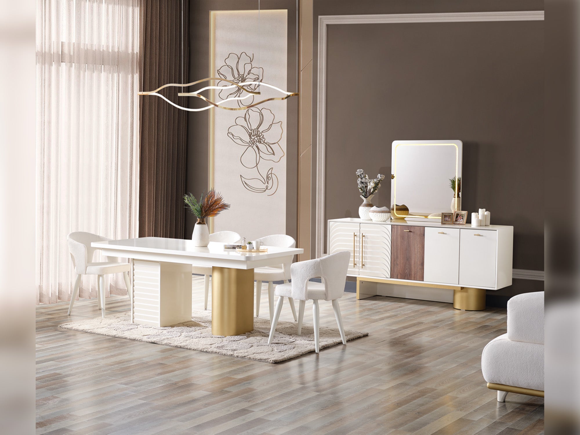 Sidney Diningroom (Consol With Mirror & Dining Table & 6 Dining Chair)