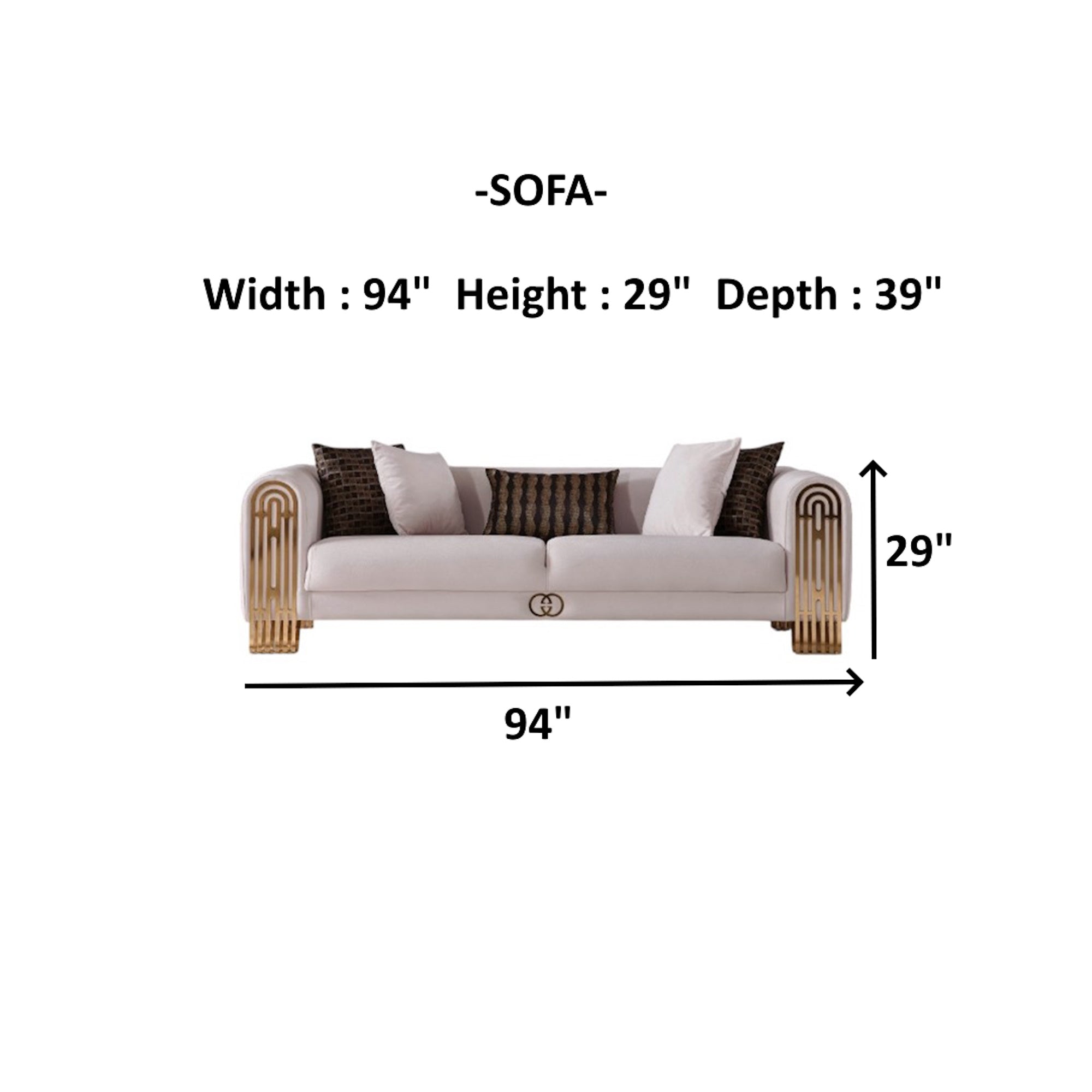 Monaco 3-pieces (Sofa & Loveseat & Chair) Livingroom Set Cream