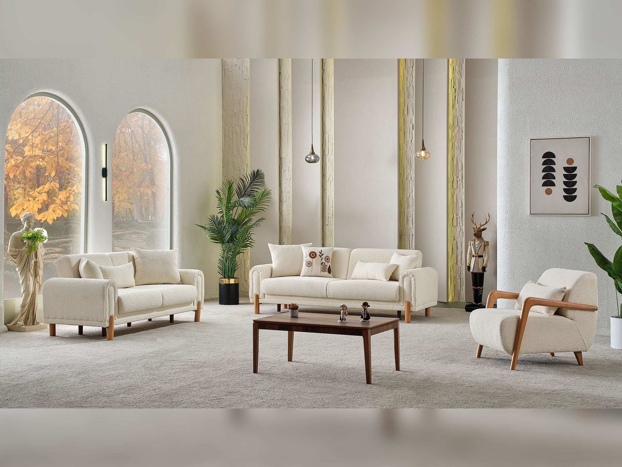 Soho 3-pieces (Sofa & Loveseat & Chair) Livingroom Set Cream