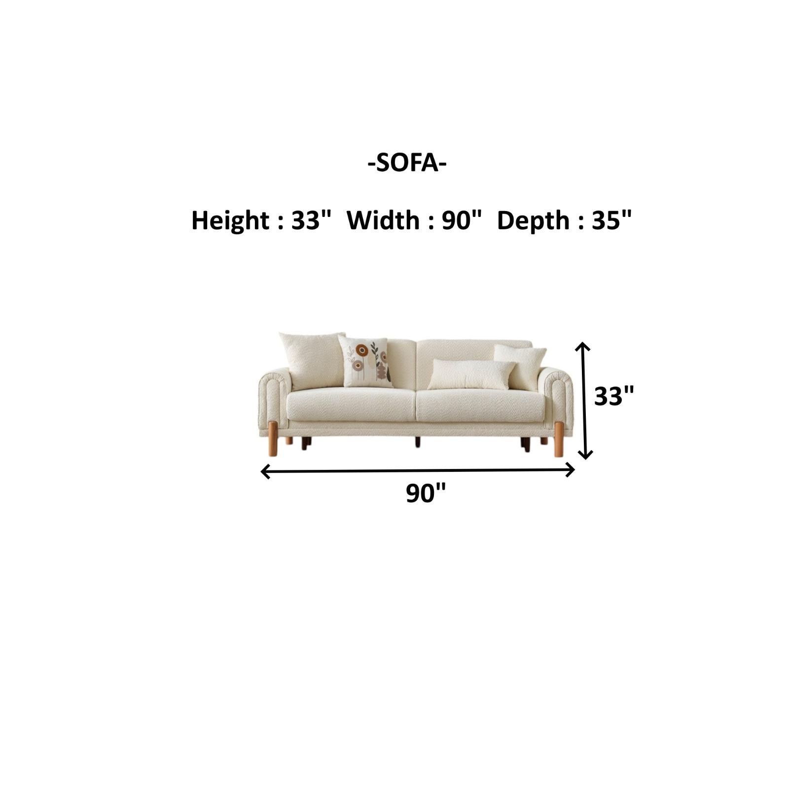 Soho 3-pieces (Sofa & Loveseat & Chair) Livingroom Set Cream