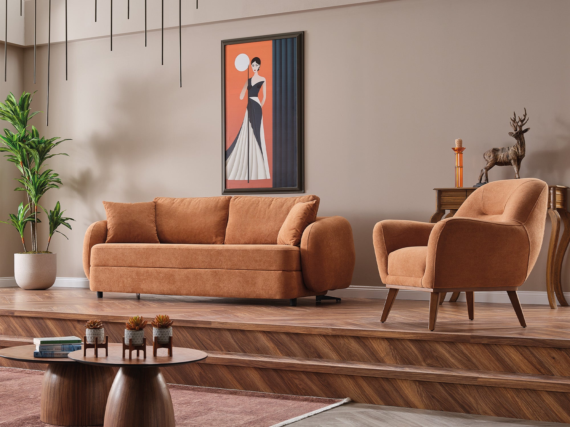 Toscana 4-pieces (4 Seater Sofa &  3 Seater Sofa & 2 Chair) Livingroom Set Orange - Green