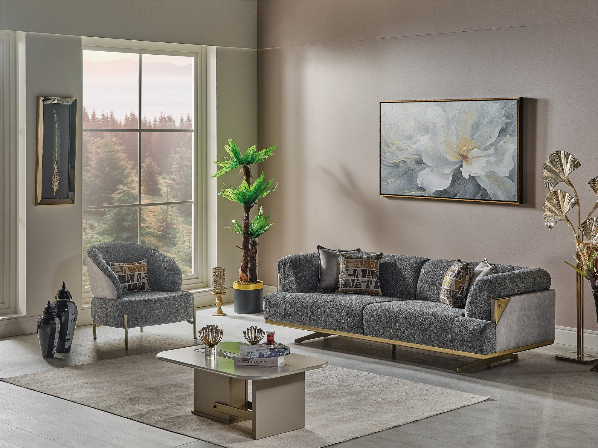 Urla 4-pieces (Sofa & Module Sofa & 2 Chair) Livingroom Set Grey