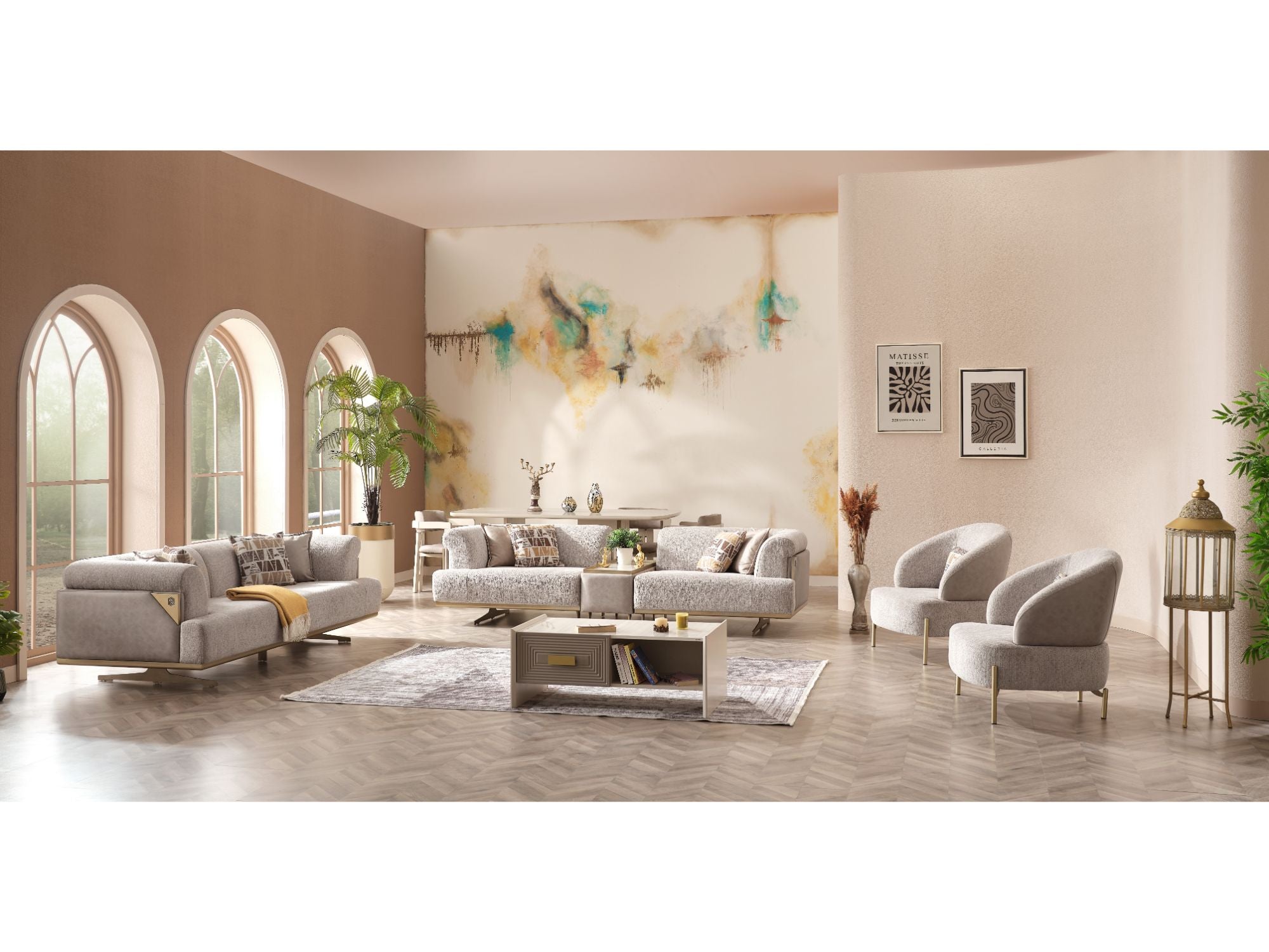 Urla 4-pieces (Sofa & Module Sofa & 2 Chair) Livingroom Set Cream