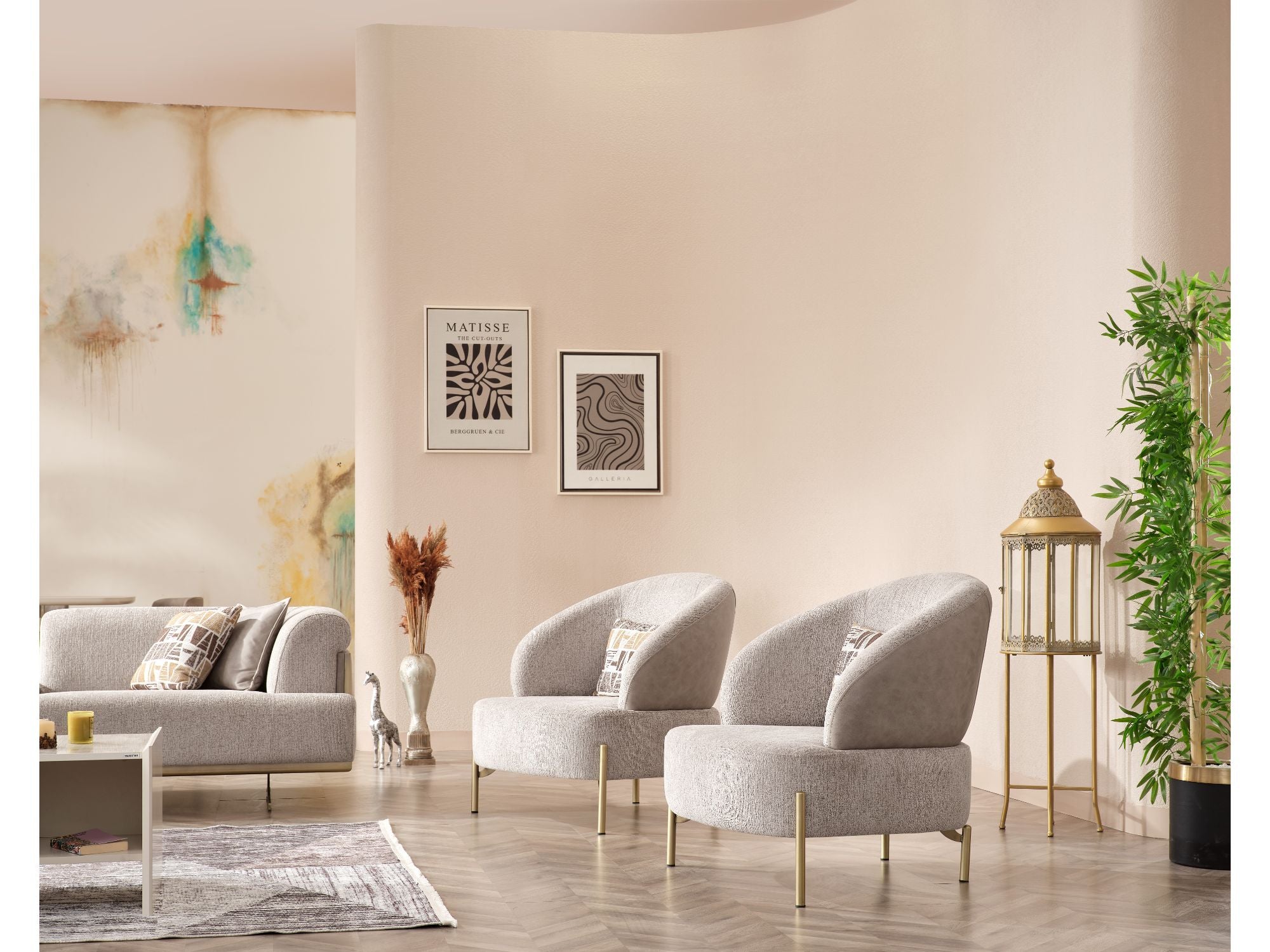 Urla 4-pieces (Sofa & Module Sofa & 2 Chair) Livingroom Set Cream
