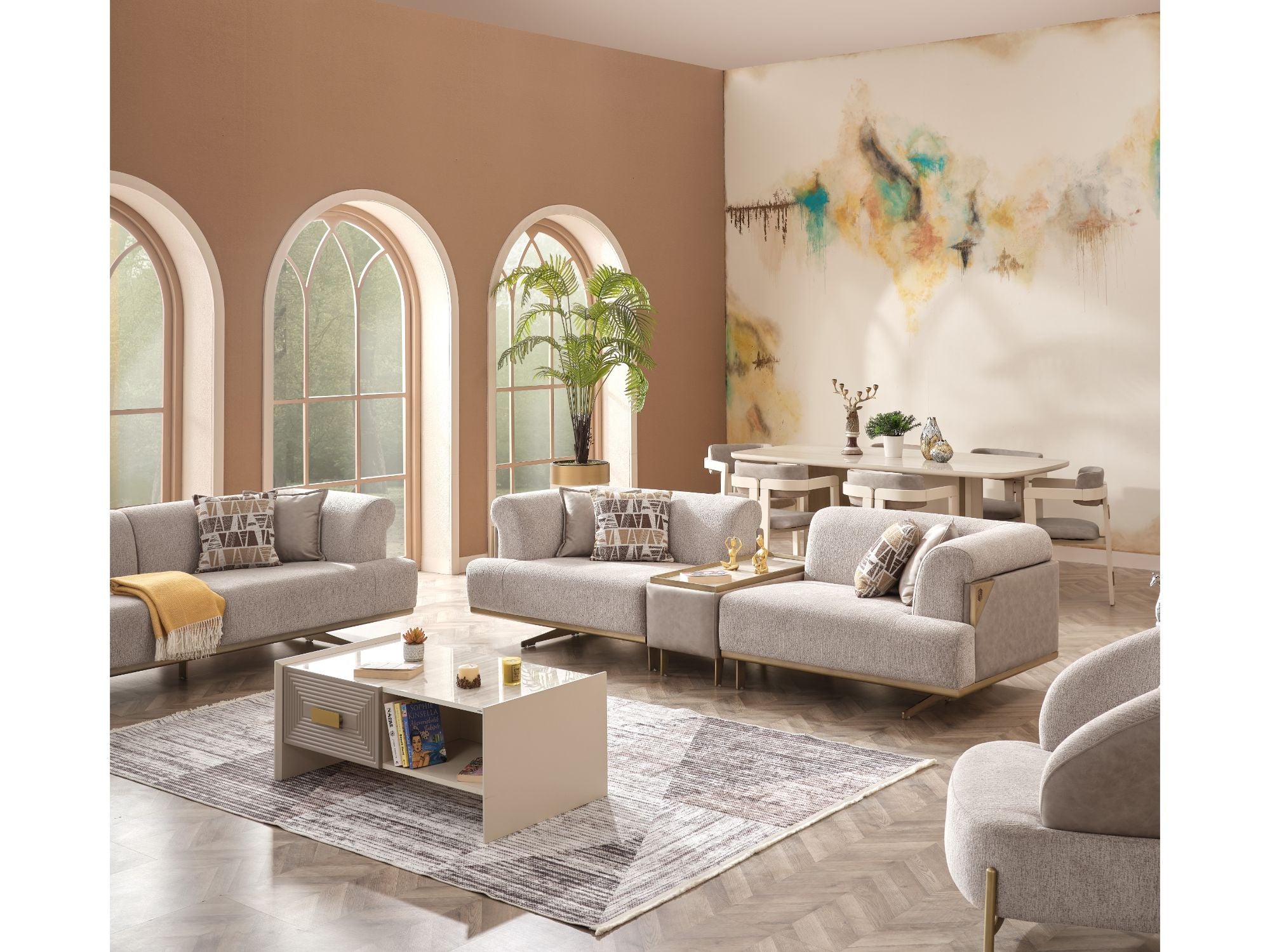 Urla 4-pieces (Sofa & Module Sofa & 2 Chair) Livingroom Set Cream