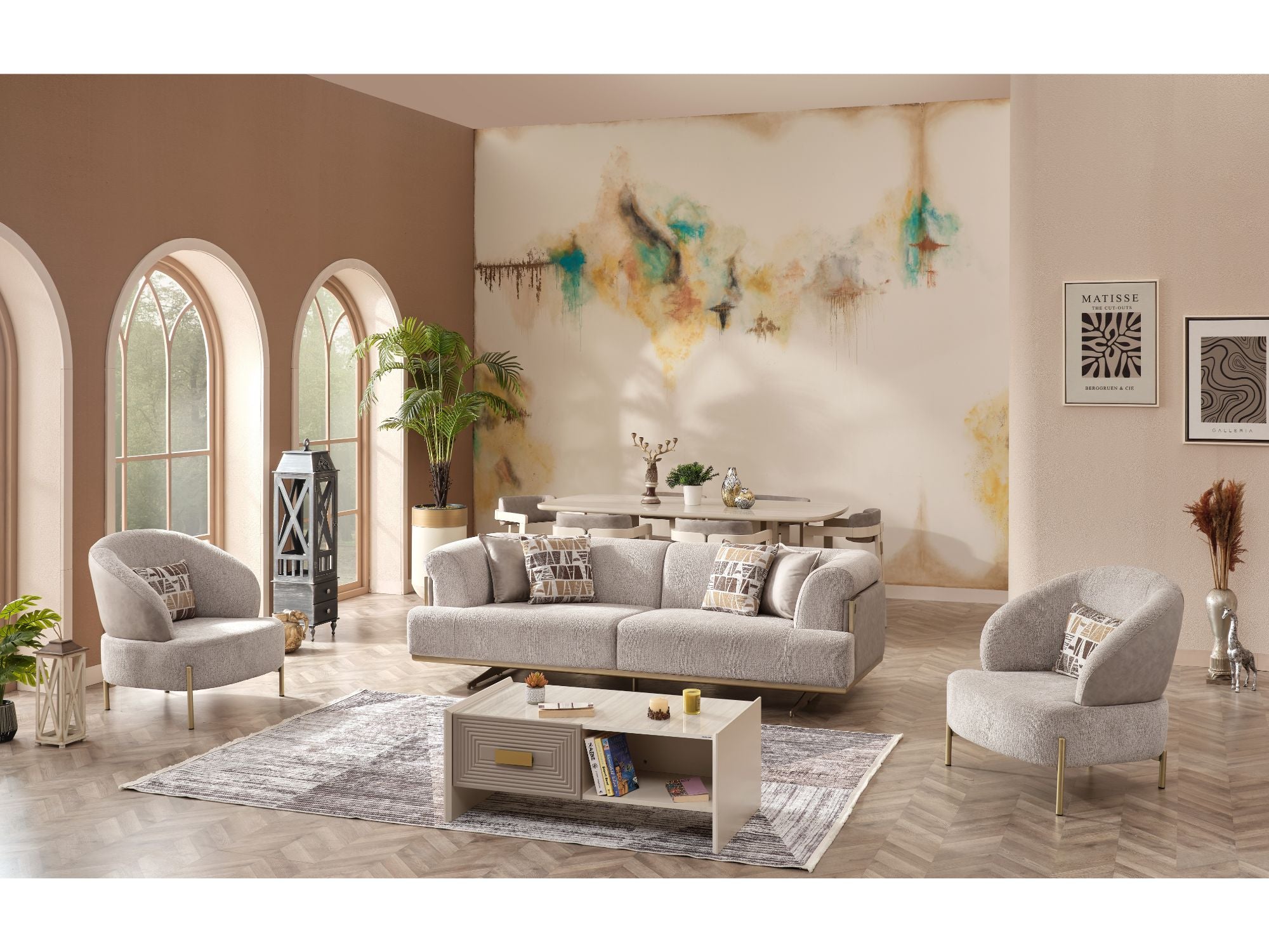 Urla 4-pieces (Sofa & Module Sofa & 2 Chair) Livingroom Set Cream