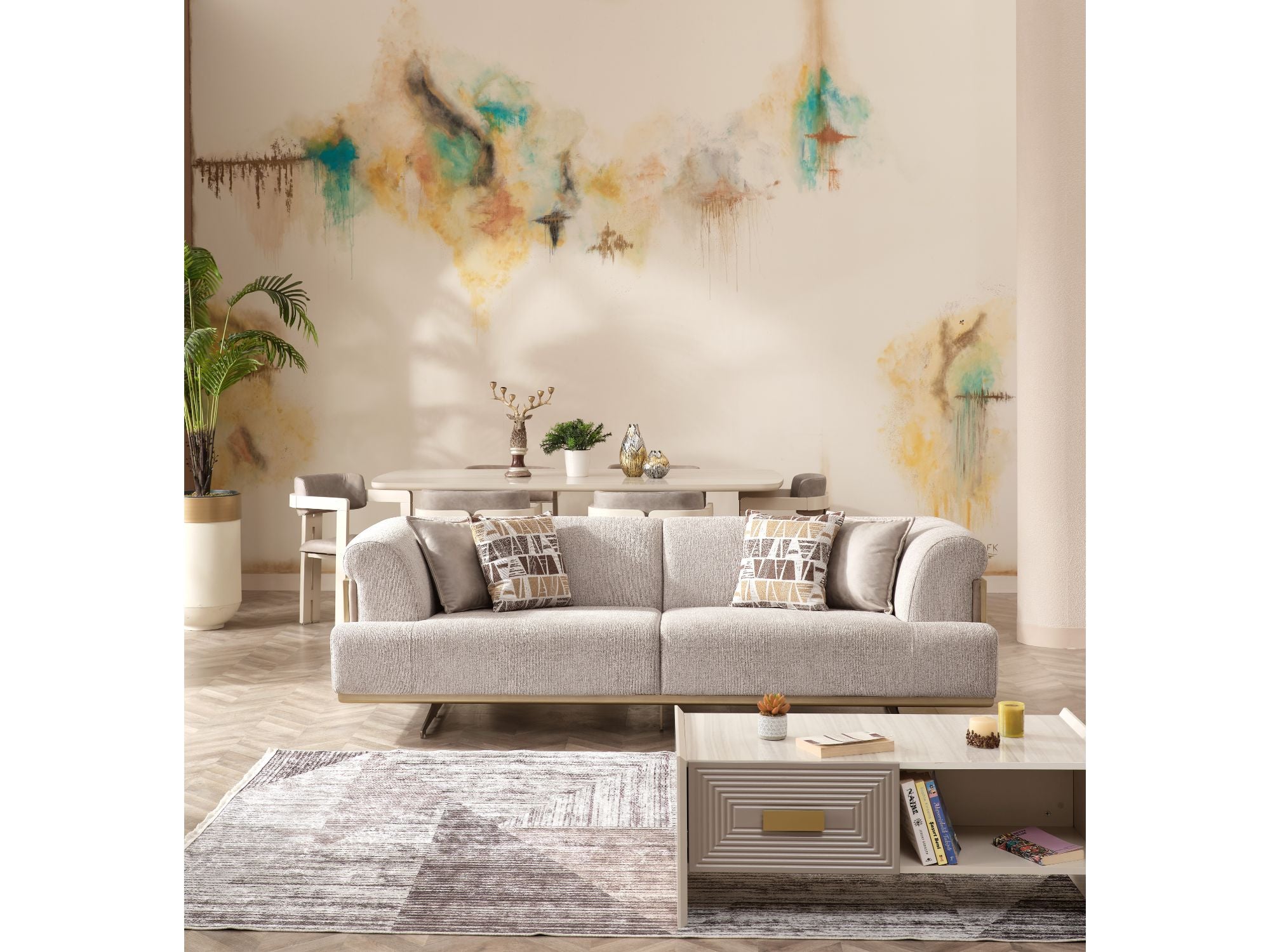 Urla 4-pieces (Sofa & Module Sofa & 2 Chair) Livingroom Set Cream