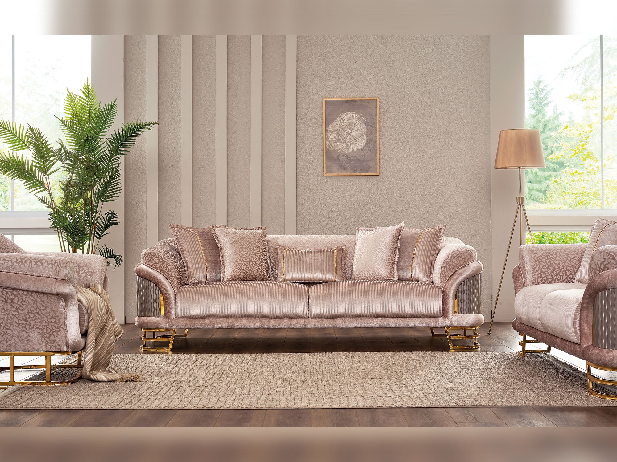 Versace 3-pieces (Sofa & Loveseat & Chair) Livingroom Set Cream