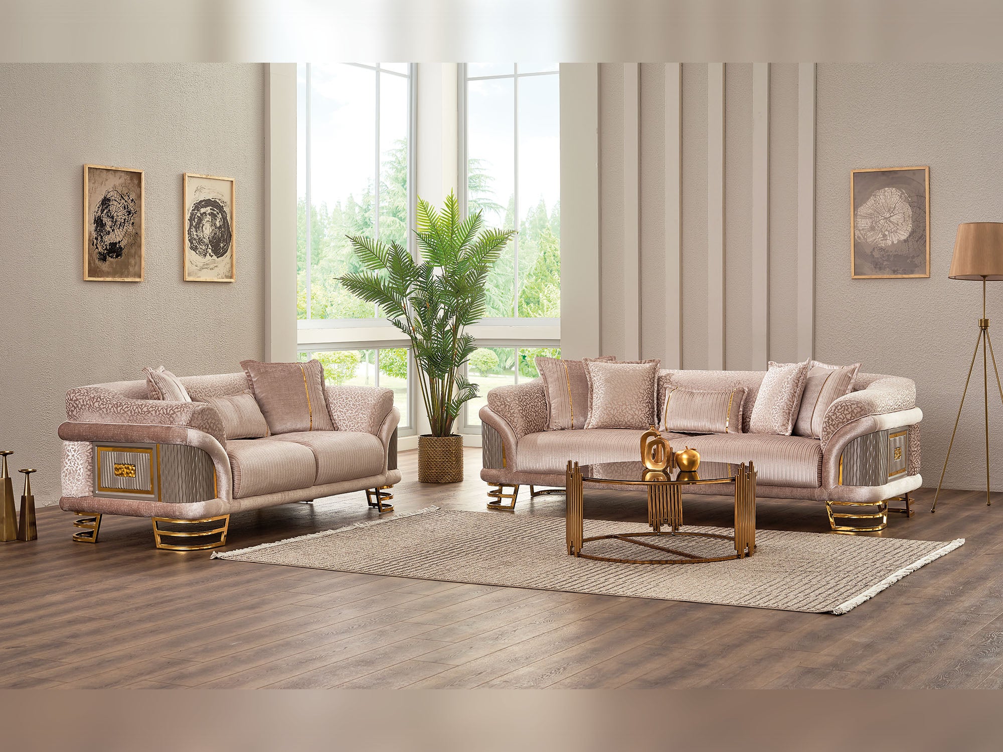 Versace 3-pieces (Sofa & Loveseat & Chair) Livingroom Set Cream