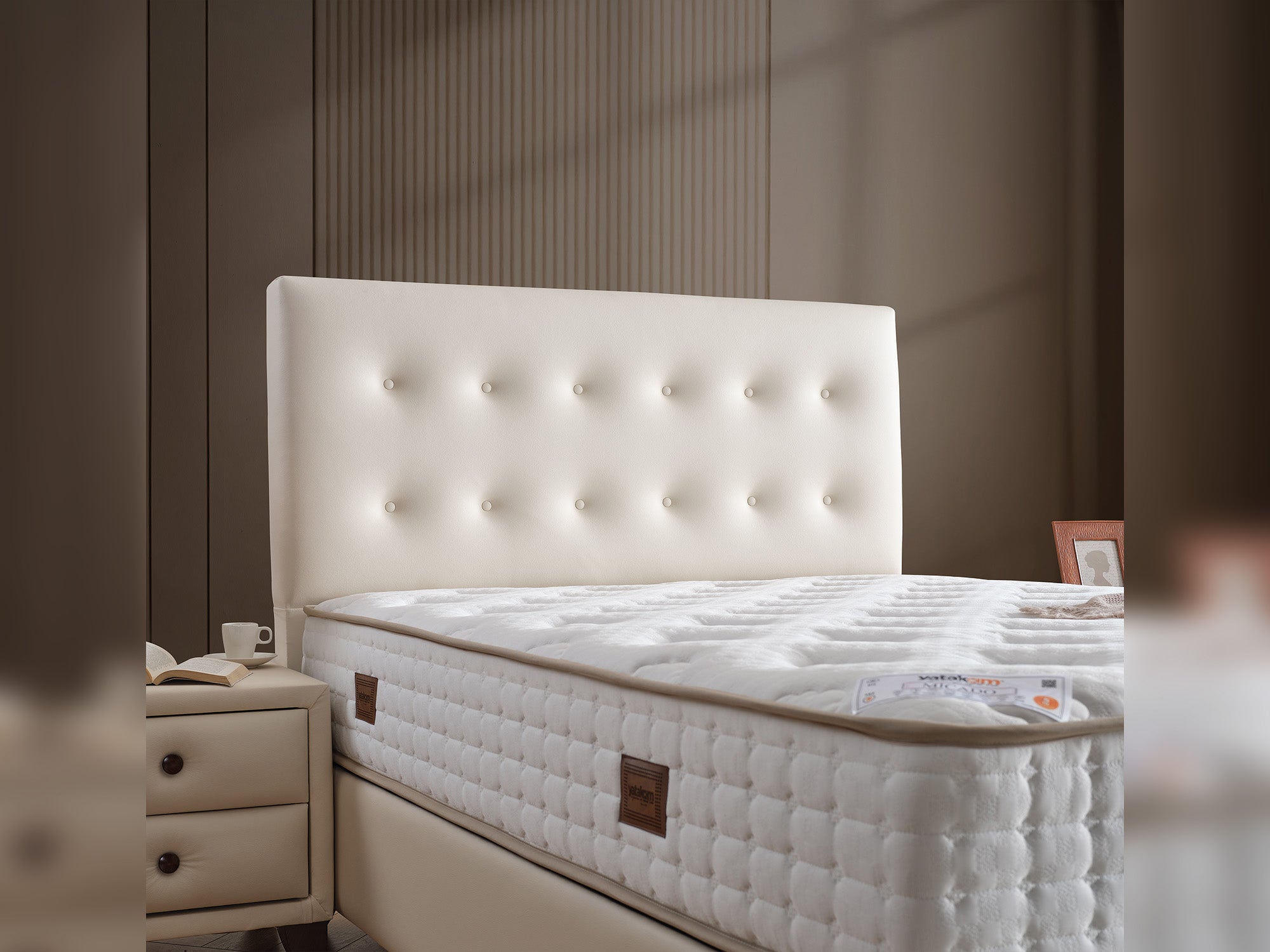 Vella Storage Bed With Headboard Beige
