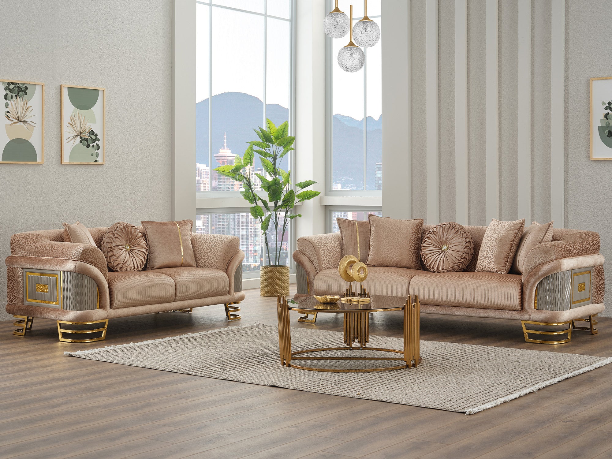 Versace 3-pieces (Sofa & Loveseat & Chair) Livingroom Set Beige