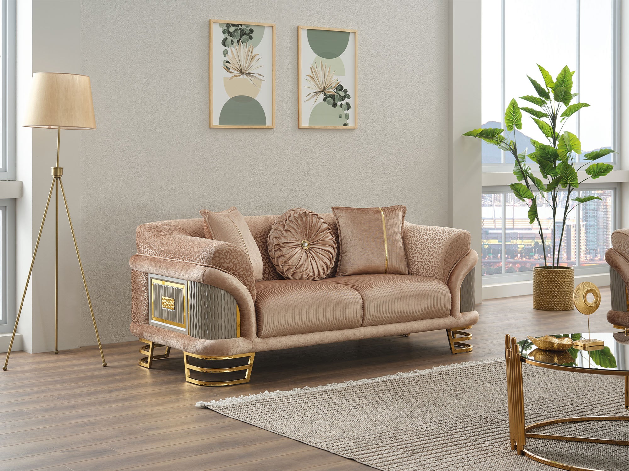 Versace 3-pieces (Sofa & Loveseat & Chair) Livingroom Set Beige