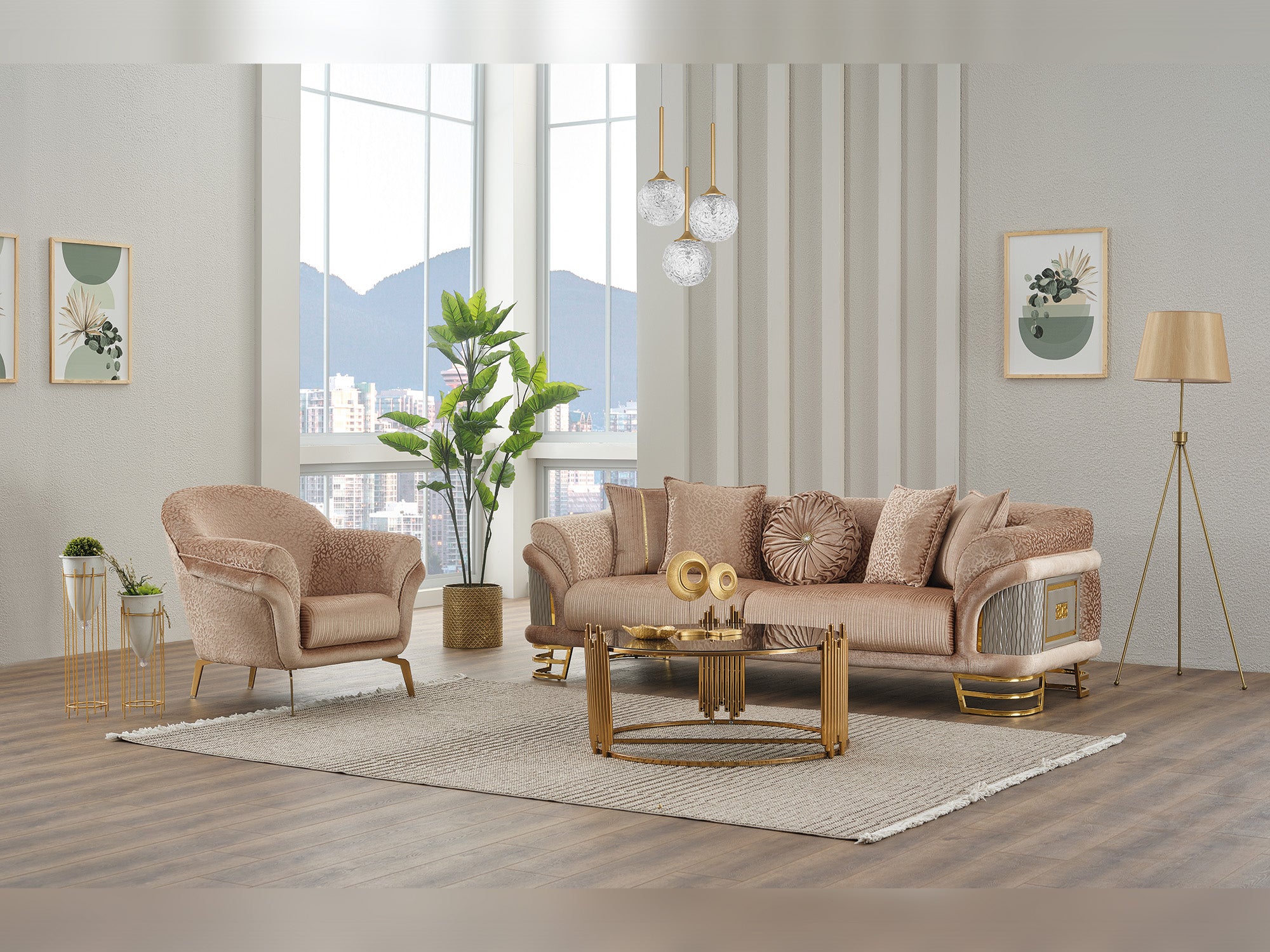 Versace 3-pieces (Sofa & Loveseat & Chair) Livingroom Set Beige