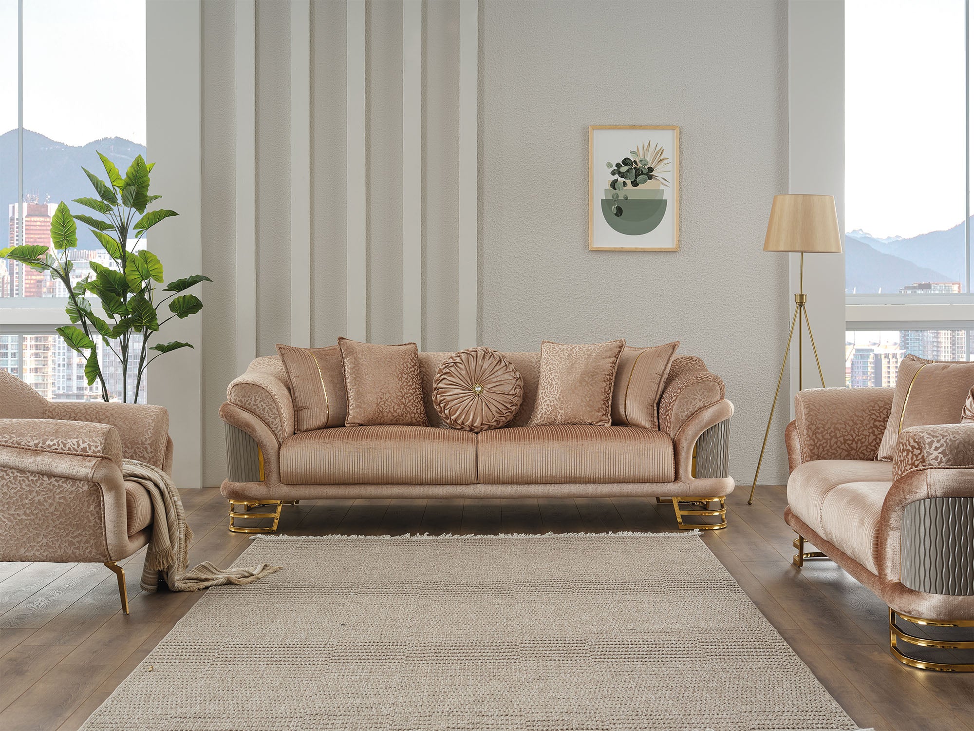 Versace 3-pieces (Sofa & Loveseat & Chair) Livingroom Set Beige