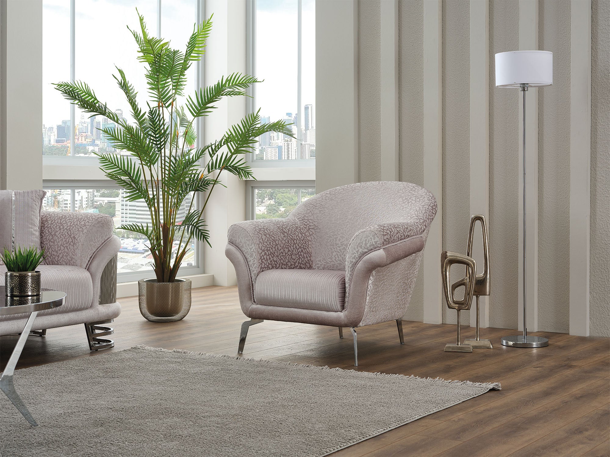 Versace 3-pieces (Sofa & Loveseat & Chair) Livingroom Set Light Grey