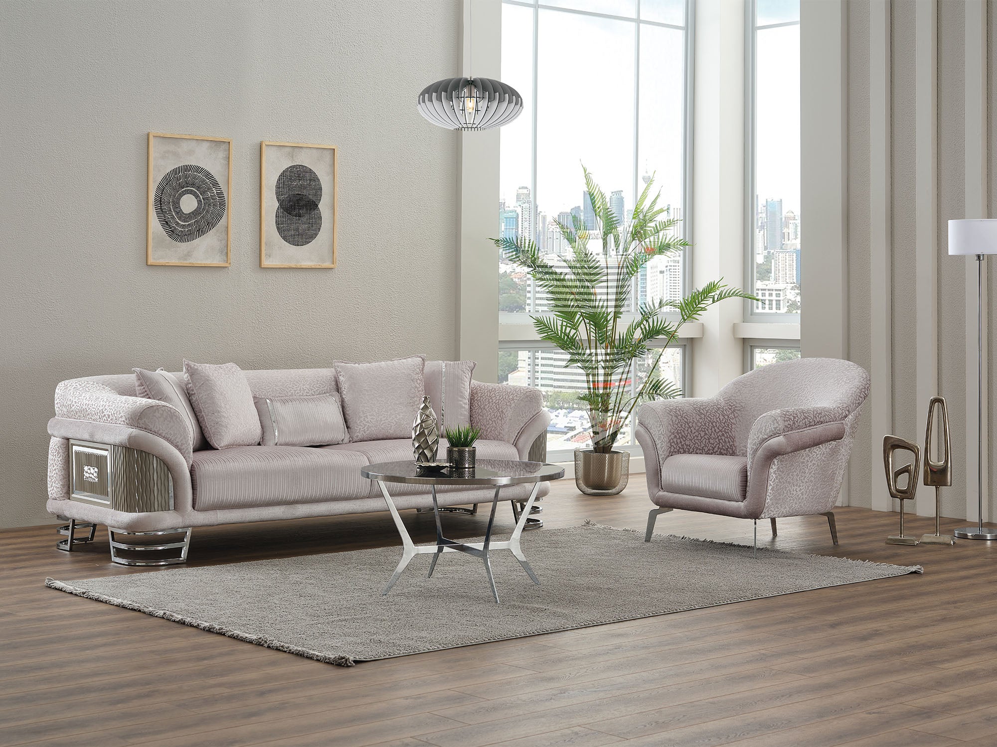 Versace 3-pieces (Sofa & Loveseat & Chair) Livingroom Set Light Grey