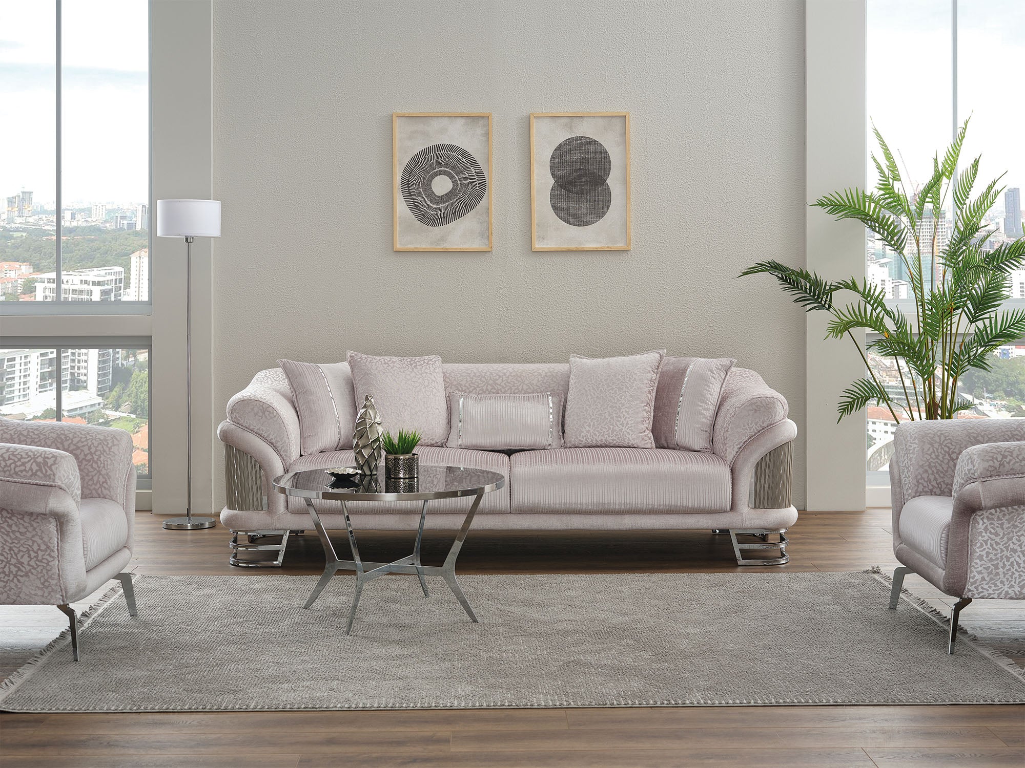 Versace 3-pieces (Sofa & Loveseat & Chair) Livingroom Set Light Grey