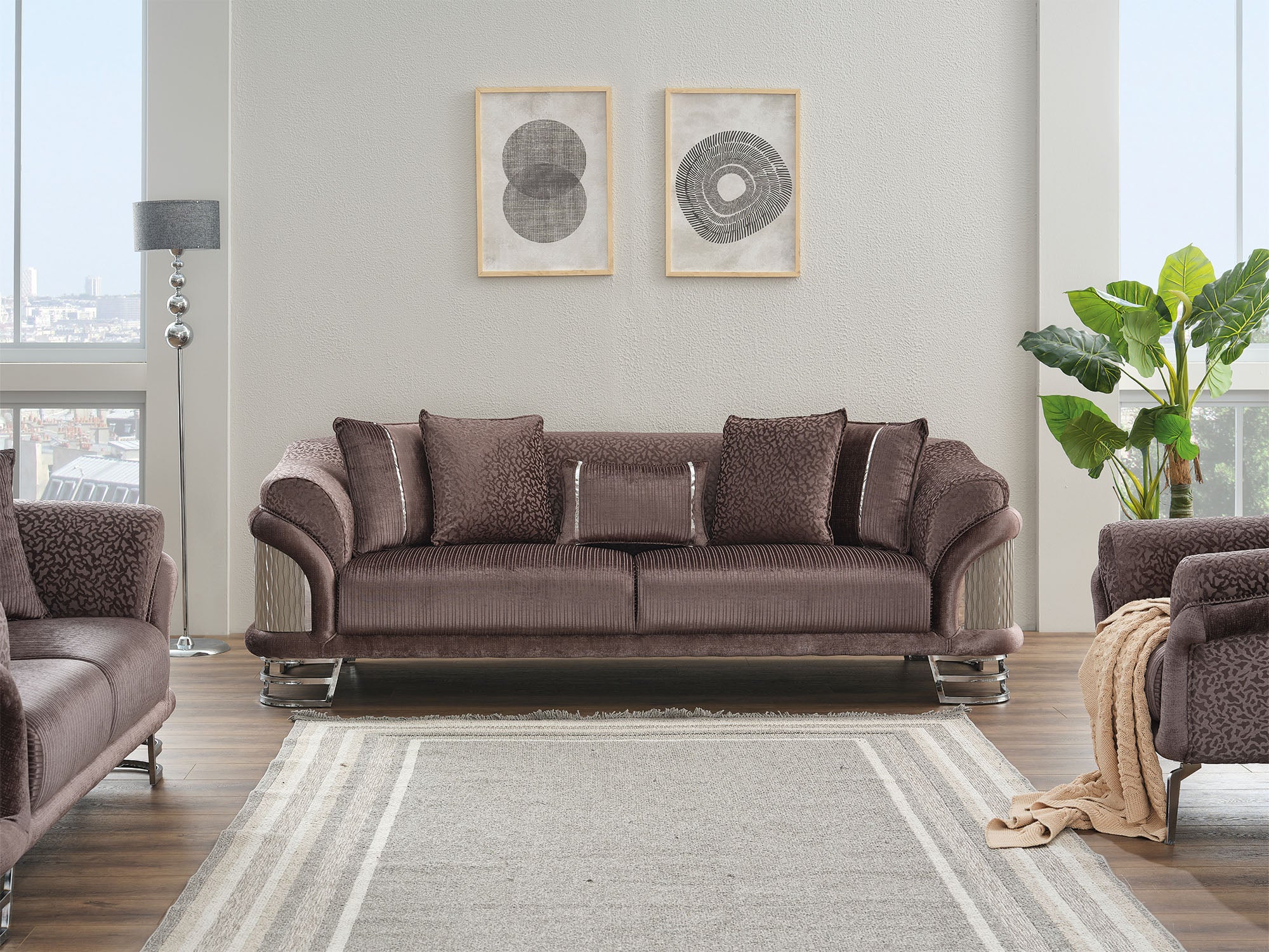 Versace 3-pieces (Sofa & Loveseat & Chair) Livingroom Set Dark Grey