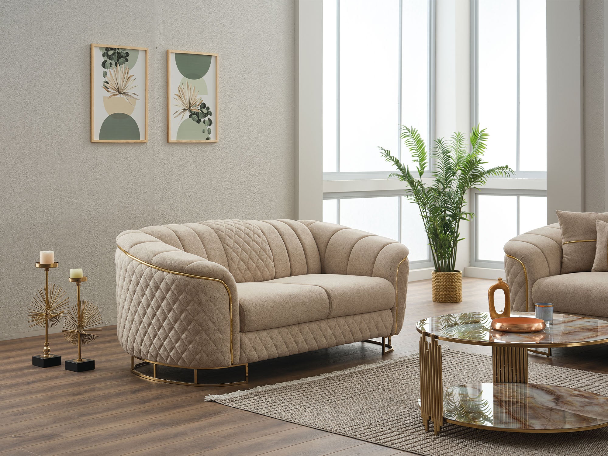 Victoria 3-pieces (Sofa & Loveseat & Chair) Livingroom Set Cream