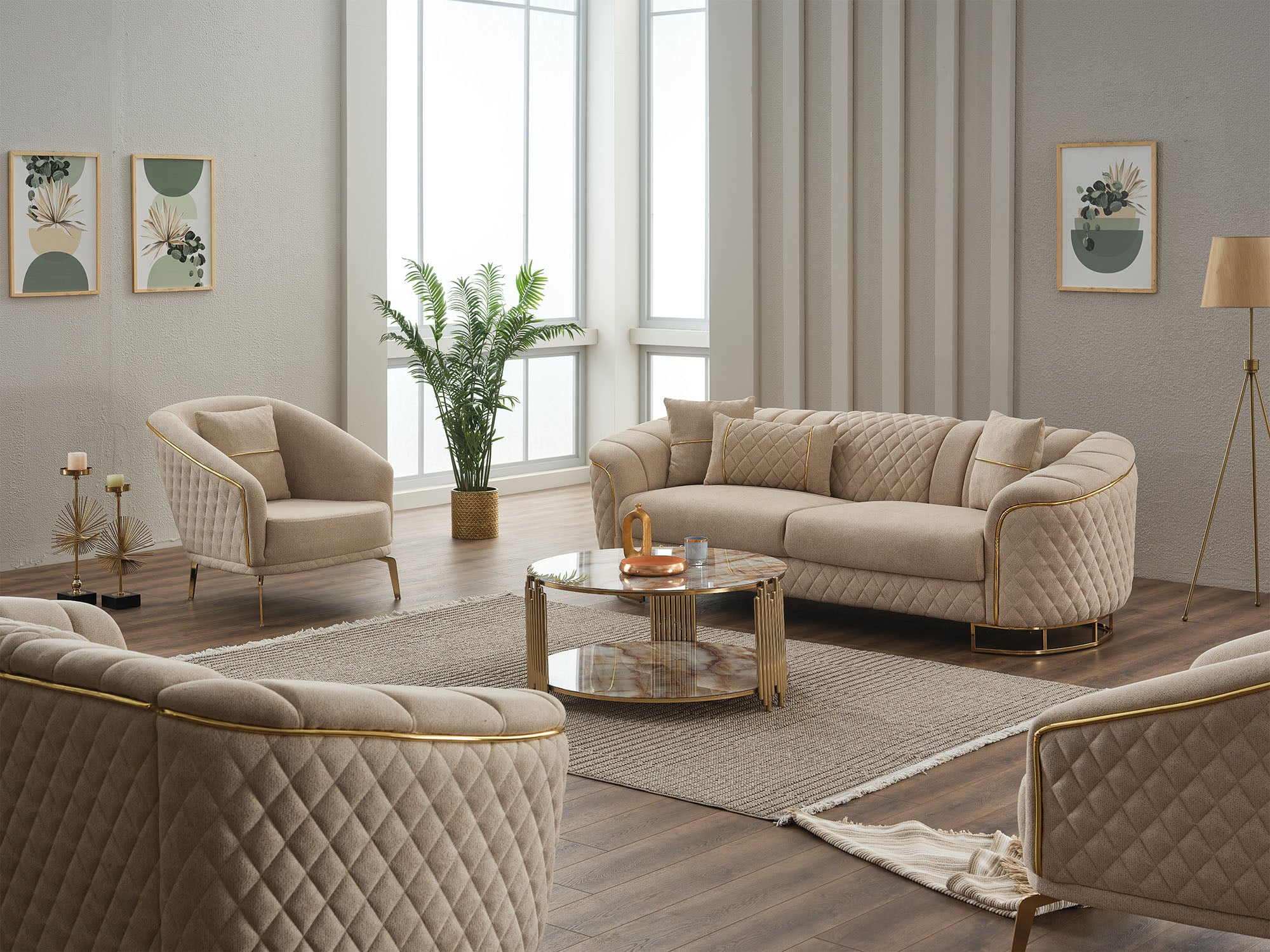Victoria 3-pieces (Sofa & Loveseat & Chair) Livingroom Set Cream