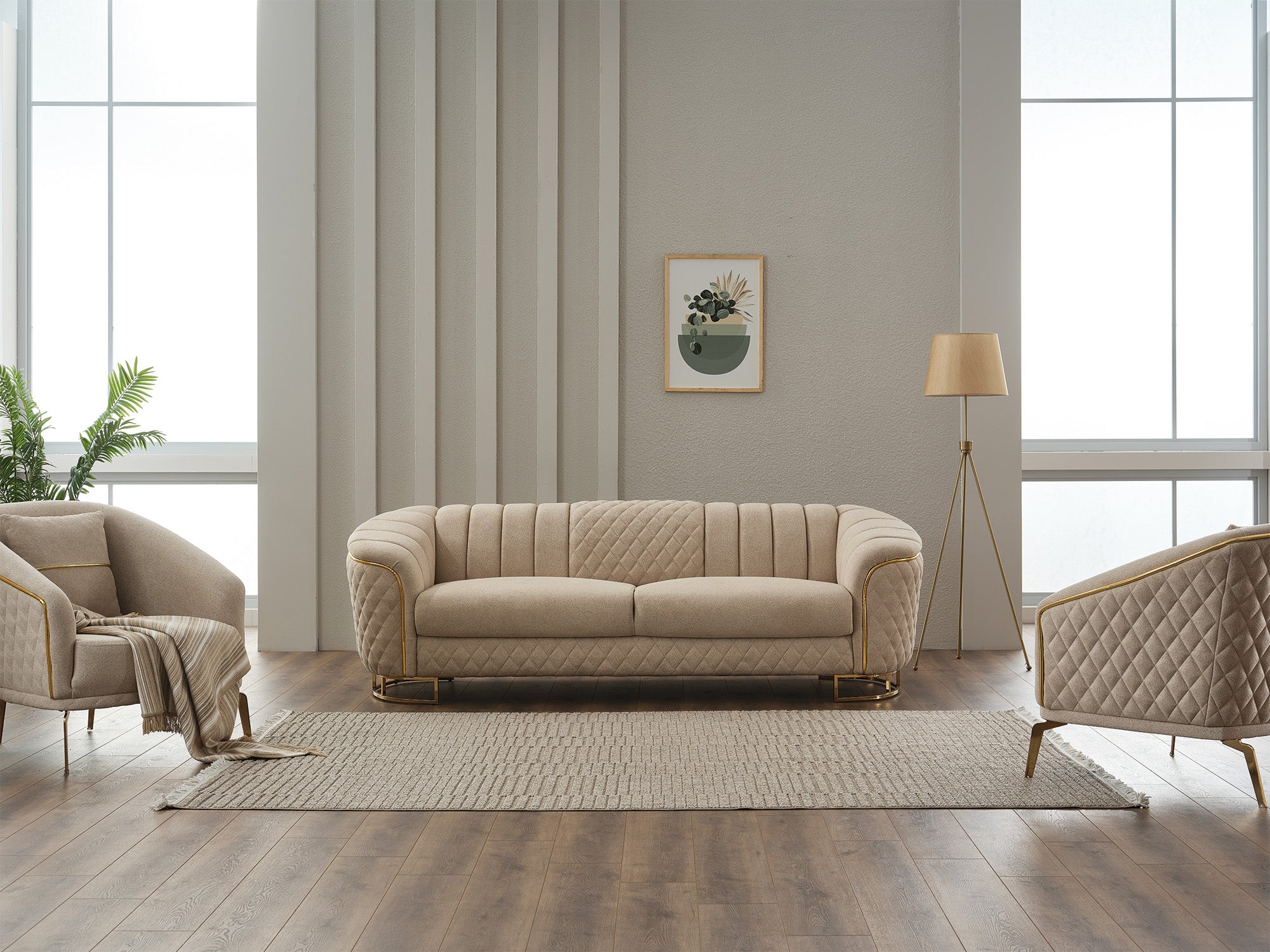 Victoria 3-pieces (Sofa & Loveseat & Chair) Livingroom Set Cream