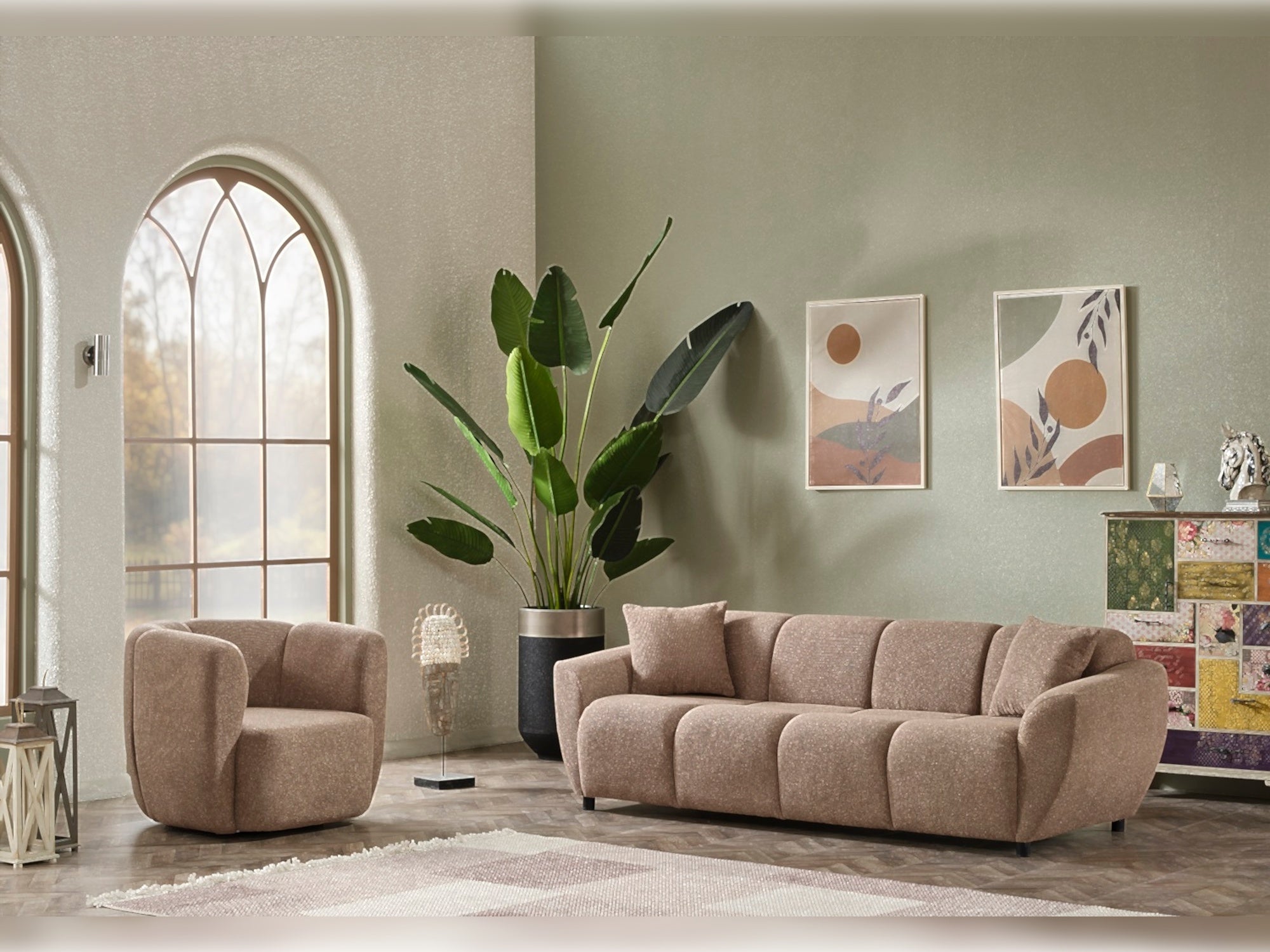 Vizyon 3-pieces (Sofa & Loveseat & Chair) Livingroom Set Brown