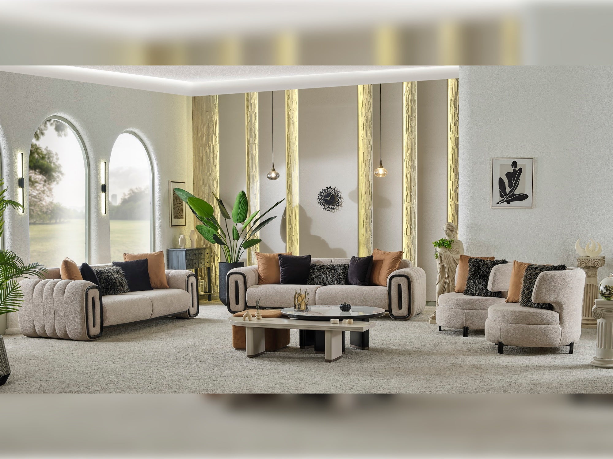 Voyance 4-pieces (2 Four Seat Sofa & 2 Chair) Livingroom Set Beige