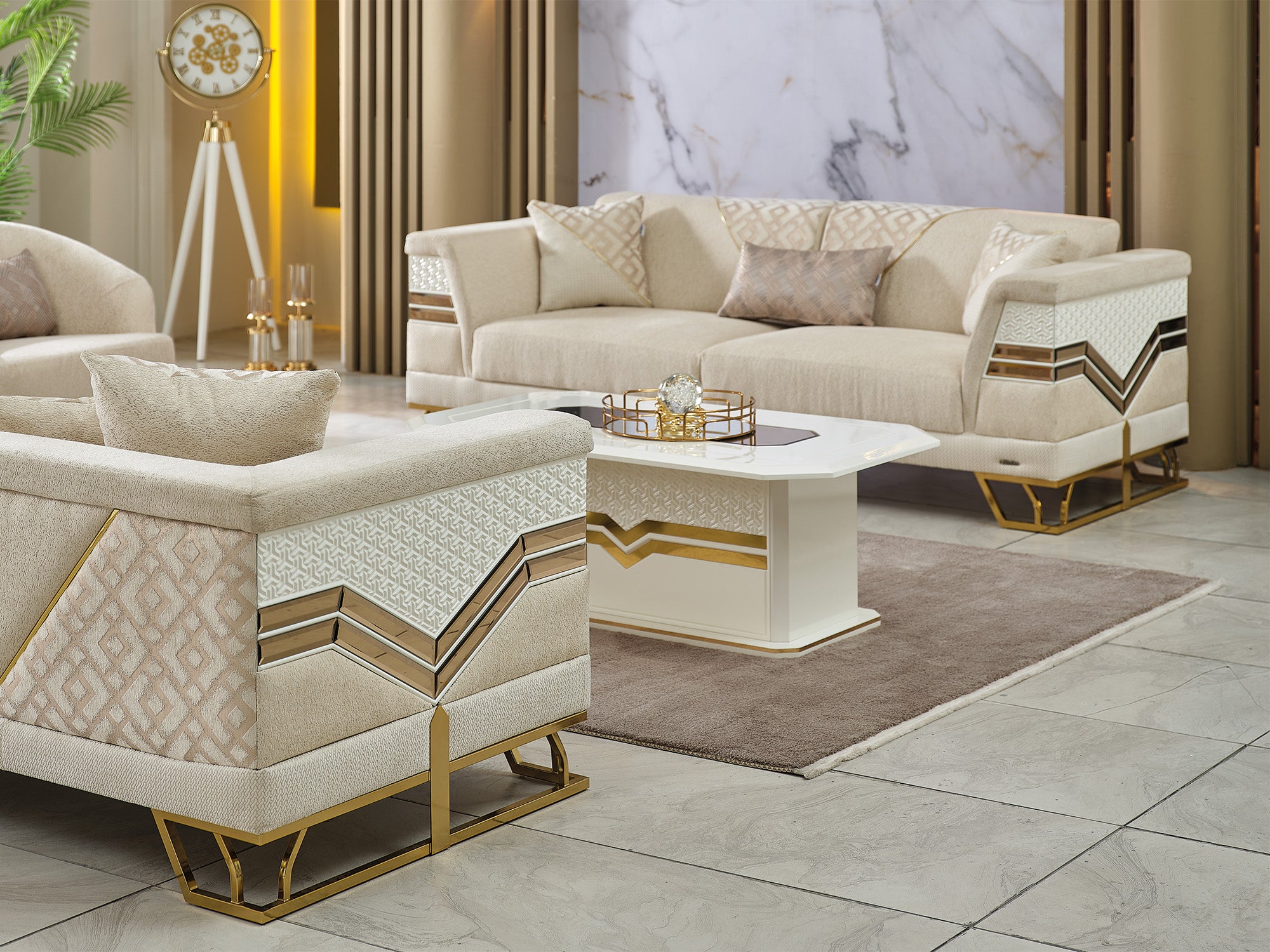 Zen 3-pieces (Sofa & Loveseat & Chair) Livingroom Set Cream