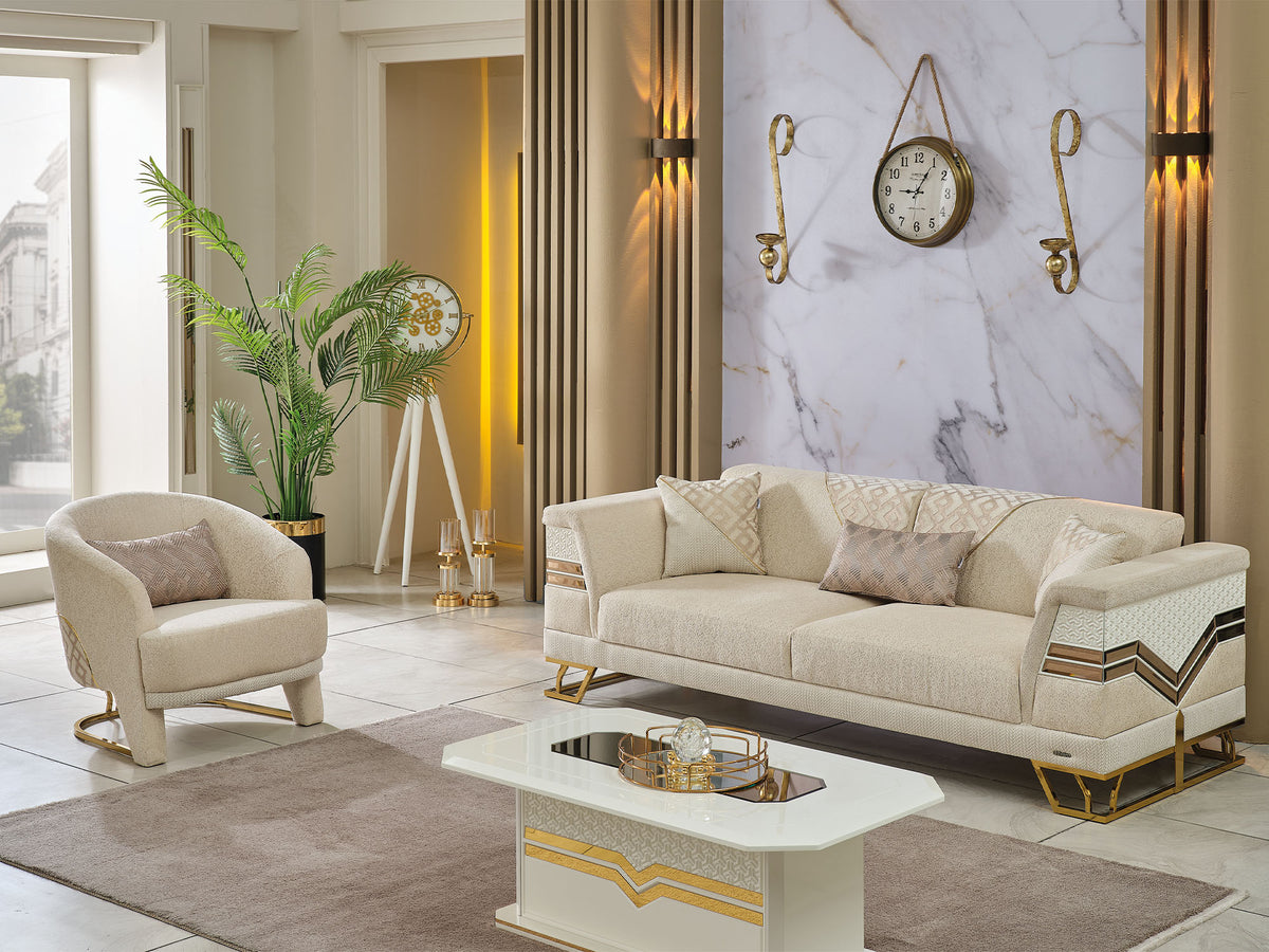 Zen 3-pieces (Sofa & Loveseat & Chair) Livingroom Set Cream