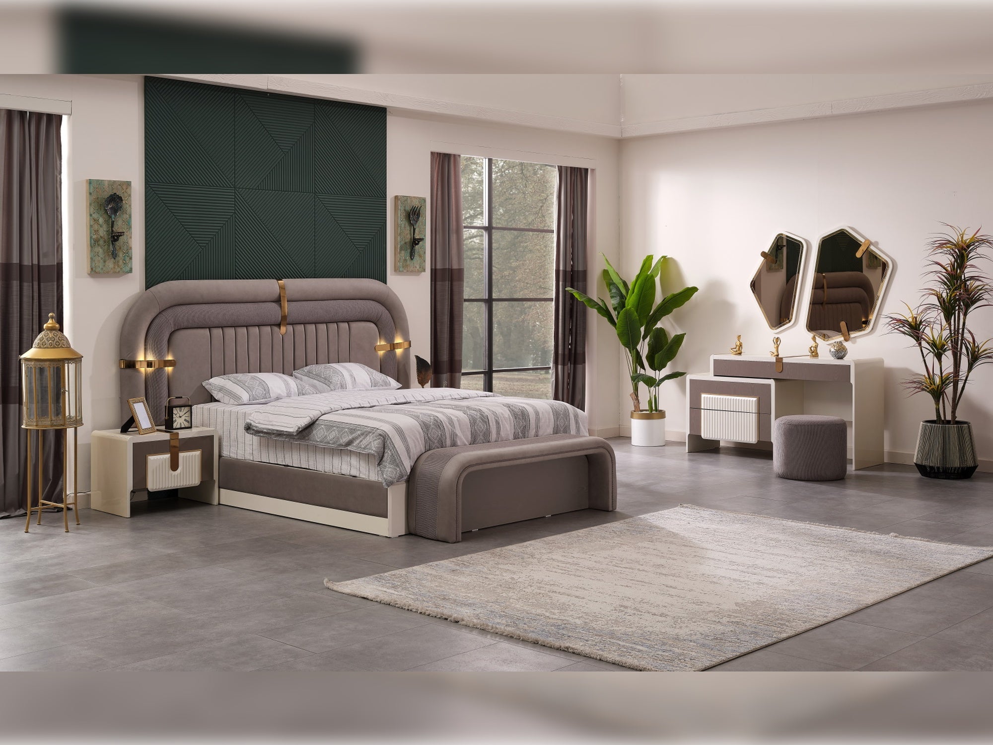 Zurich Bedroom (Queen Frame With Headboard & Dresser With Mirror & 2 N