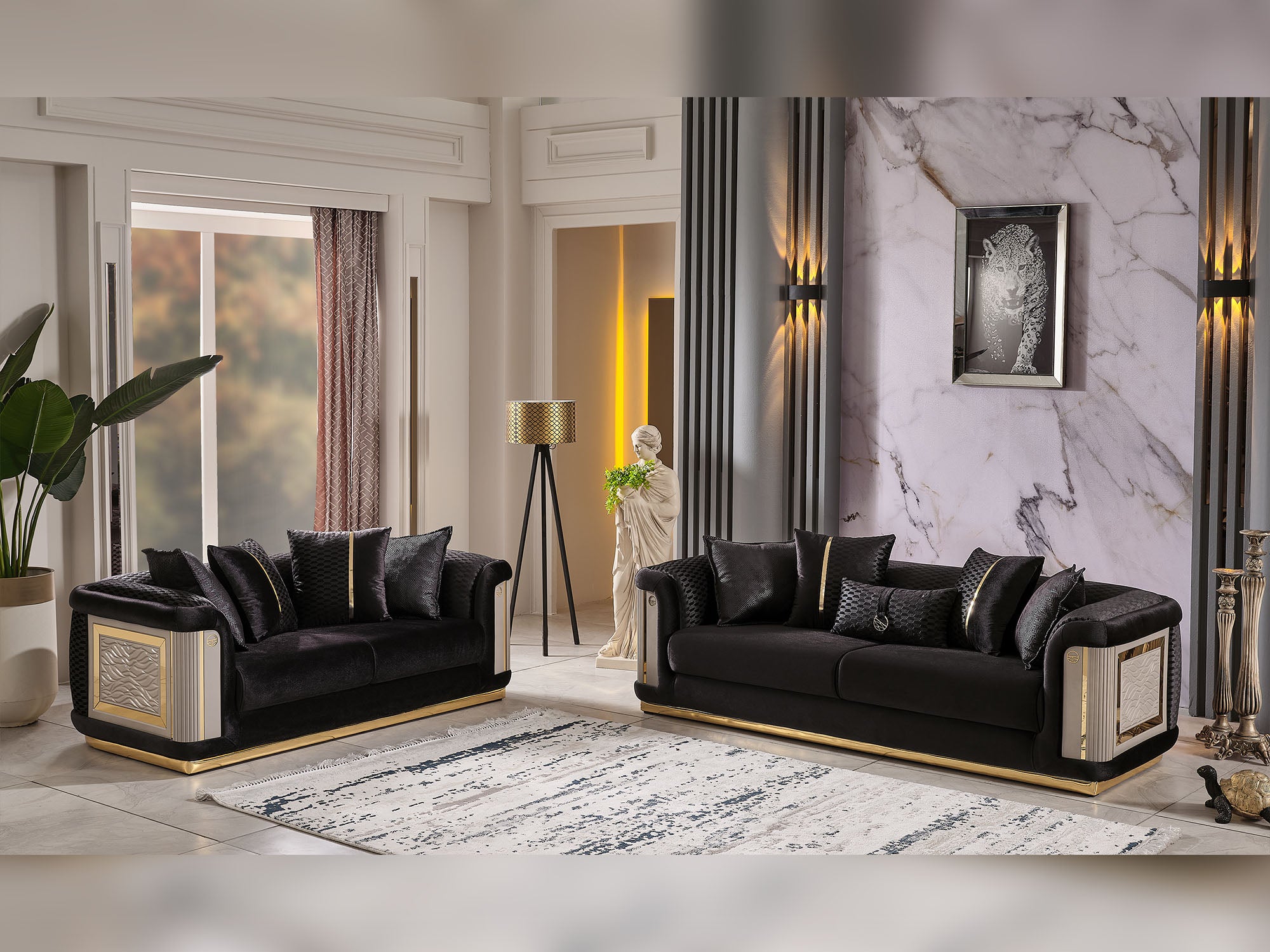 Elegance 3-pieces (Sofa & Loveseat & Chair) Livingroom Set Black